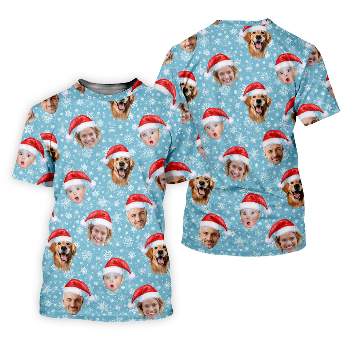Custom Face Snowflakes Print Ice Blue Christmas Golf Shirt, Ladies Golf Shirts, Golf Gifts For Women
