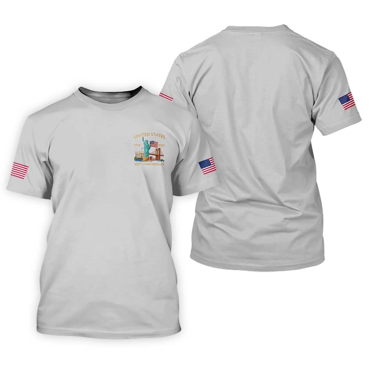 American Symbols Grey Patriotic Golf Shirt, US 250 Years 4th Of July Golf Shirt For Women
