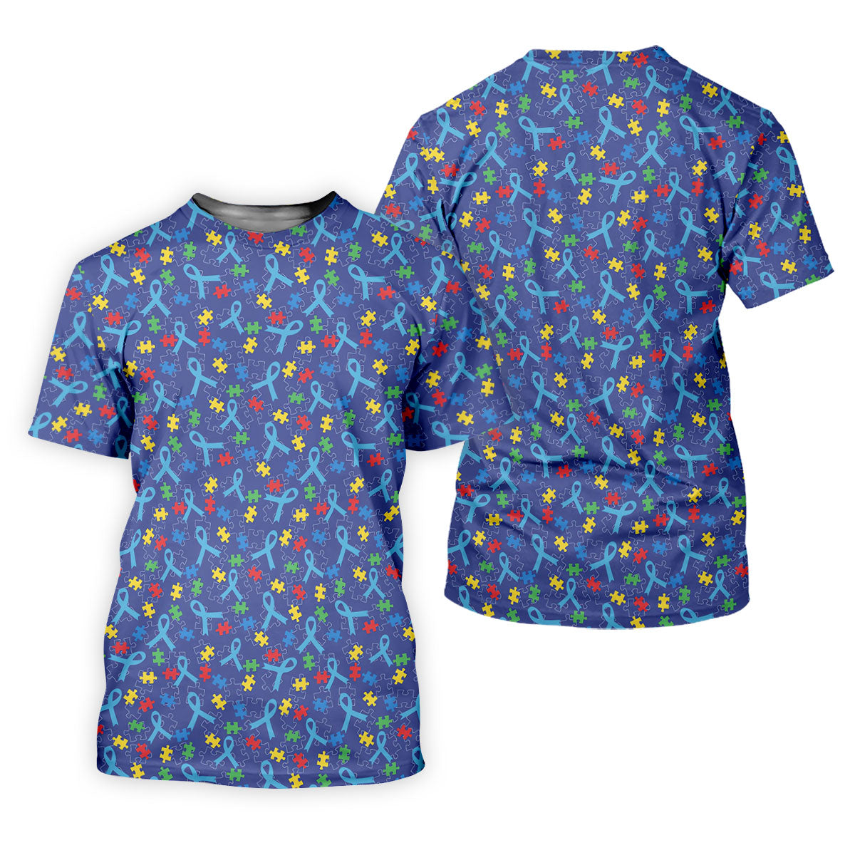 Autism Puzzle Ribbon Pattern Women's Golf Tops, Autism Awareness Color Ladies Golf Polos