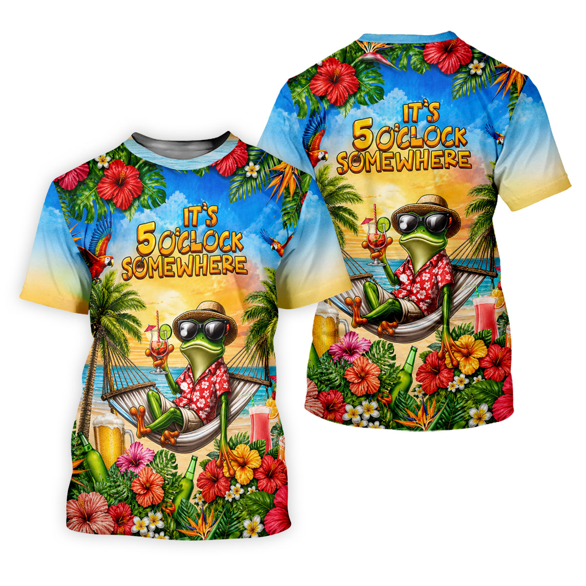 Frog Hammock 5 Oclock Somewhere Tropical Golf Shirt, Golf Shirts For Men, Mens Golf Apparel