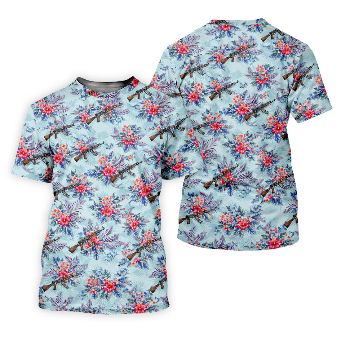 Hawaiian Floral Military Theme Light Blue Golf Shirt, Ladies Golf Shirts, Women's Polo Shirt