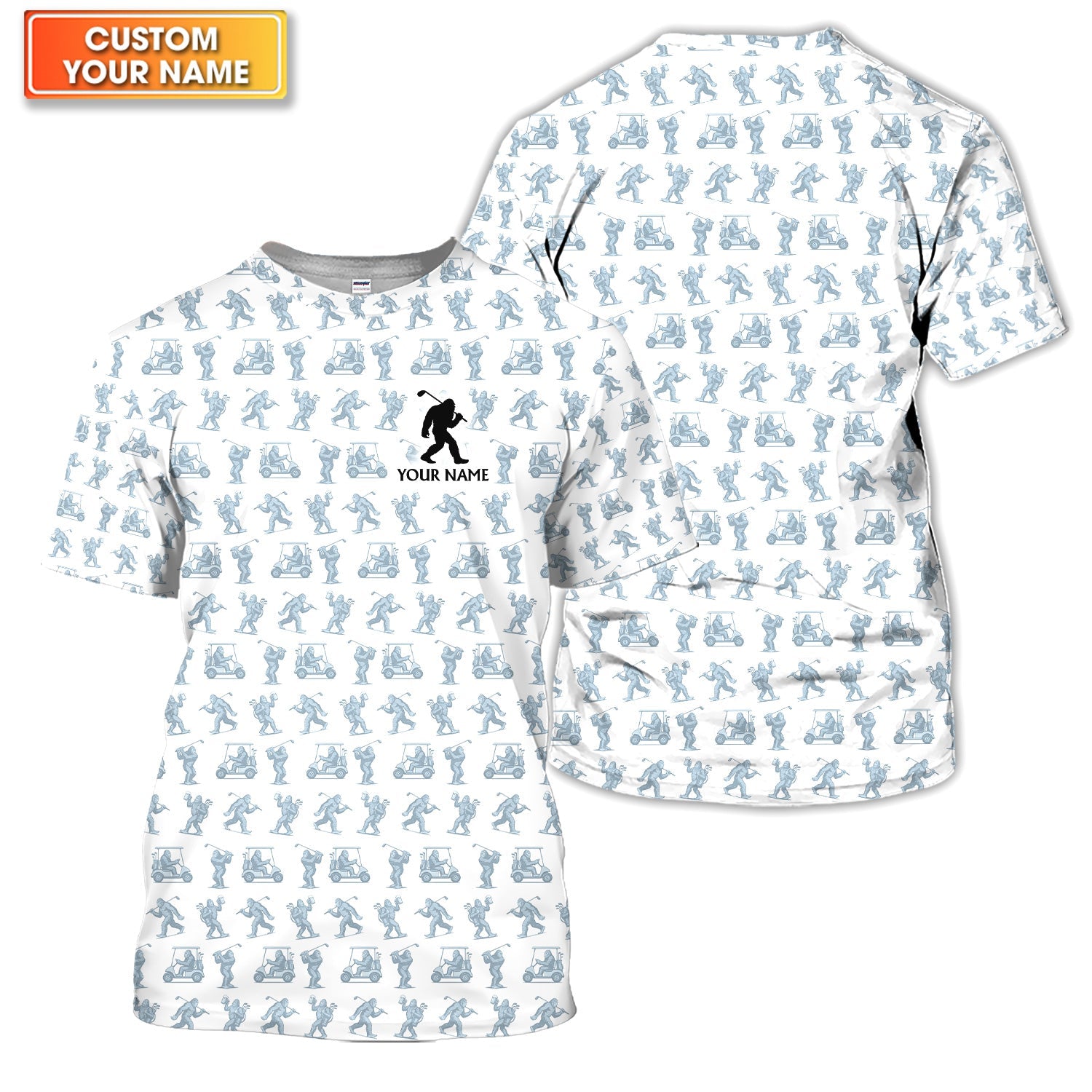 Personalized Bigfoot Golf Cart Pattern Polo Shirt, Funny Golf Shirt For Men, Golf Gift For Golfer
