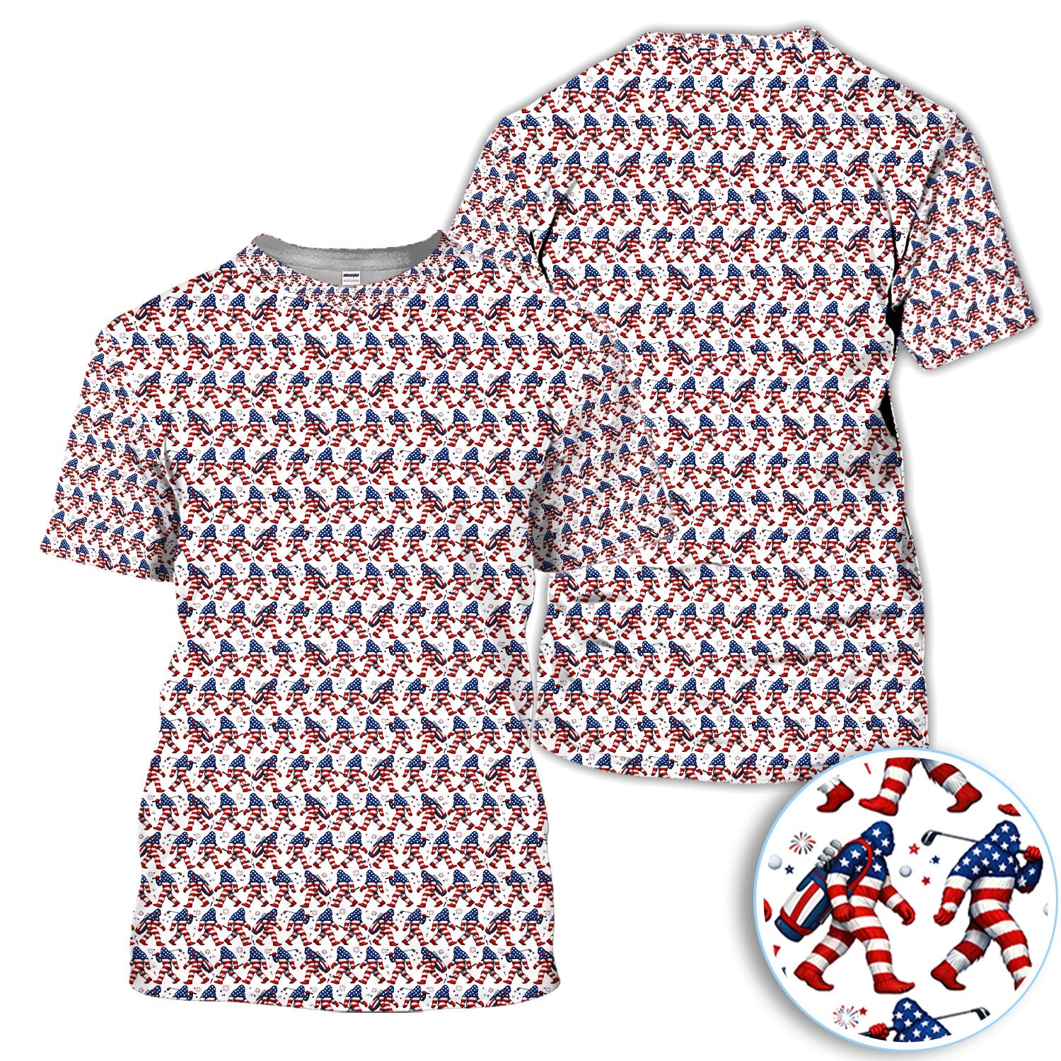 Patriotic Bigfoot Golf Pattern Shirt, American Flag Sasquatch Golf Shirt For Men, 4th Of July Gift