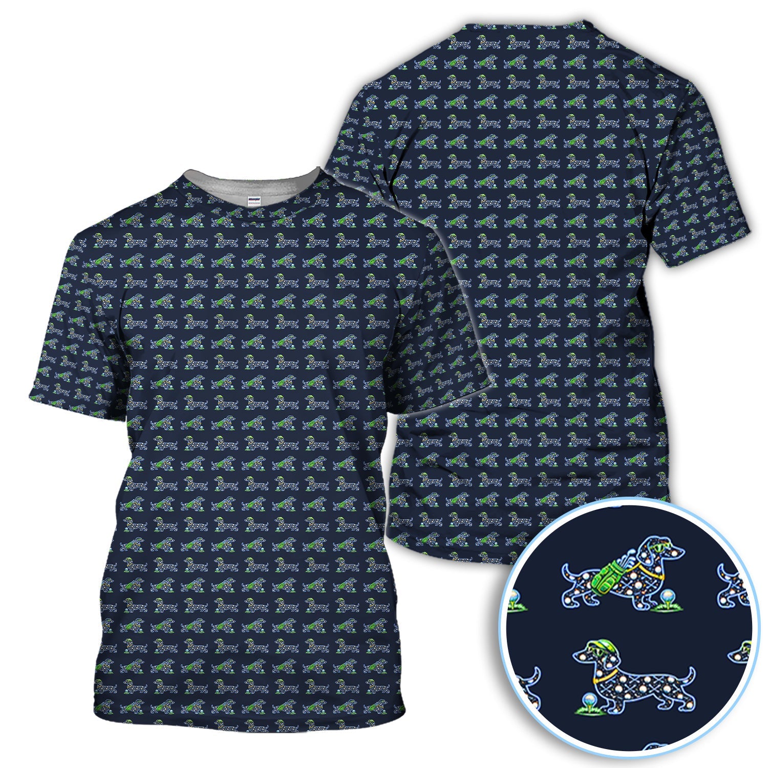 Funny Dachshund Pattern Golf Polos, Wiener Dog Golf Shirt For Golfer, Golf Gift For Men