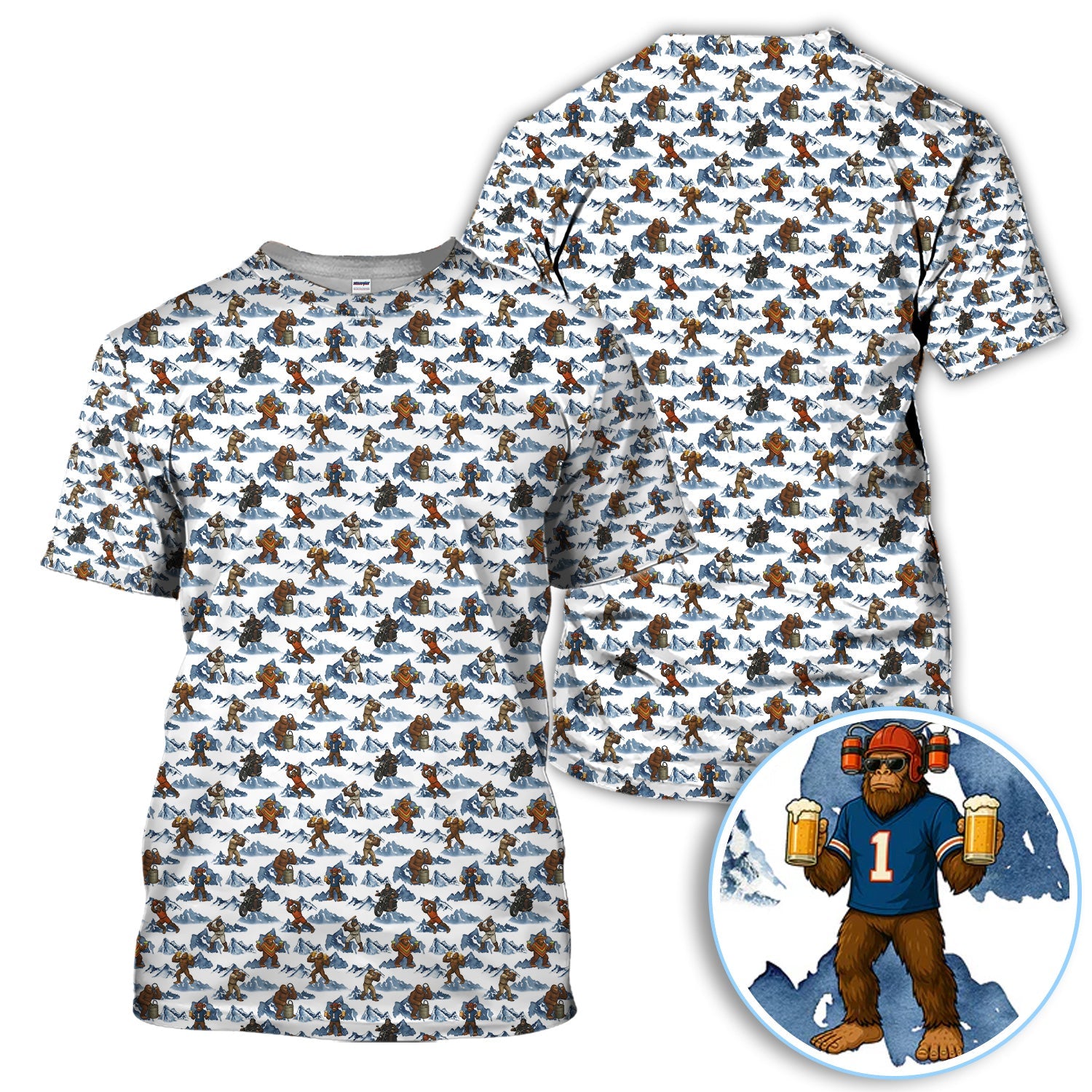 Bigfoot Pattern Golf Shirt, Sasquatch And Beer Golf Shirt For Men, Gift For Golfer