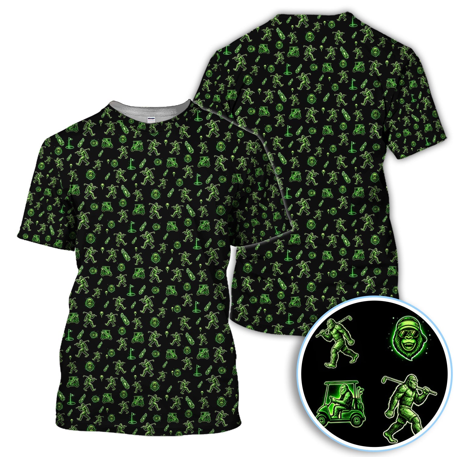 Sasquatch Neon Green Golf Pattern Shirt, Funny Bigfoot Golf Polos For Men, Golf Gift For Golfer