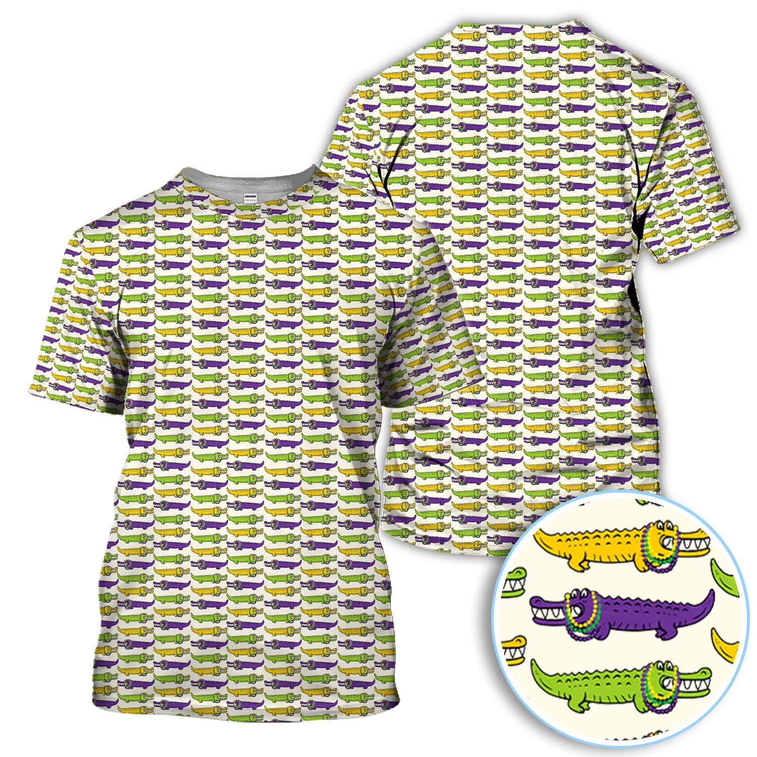 Mardi Gras Alligator Pattern Golf Shirt, Carnival Golf Shirt For Men, Golf Gift For Golfer