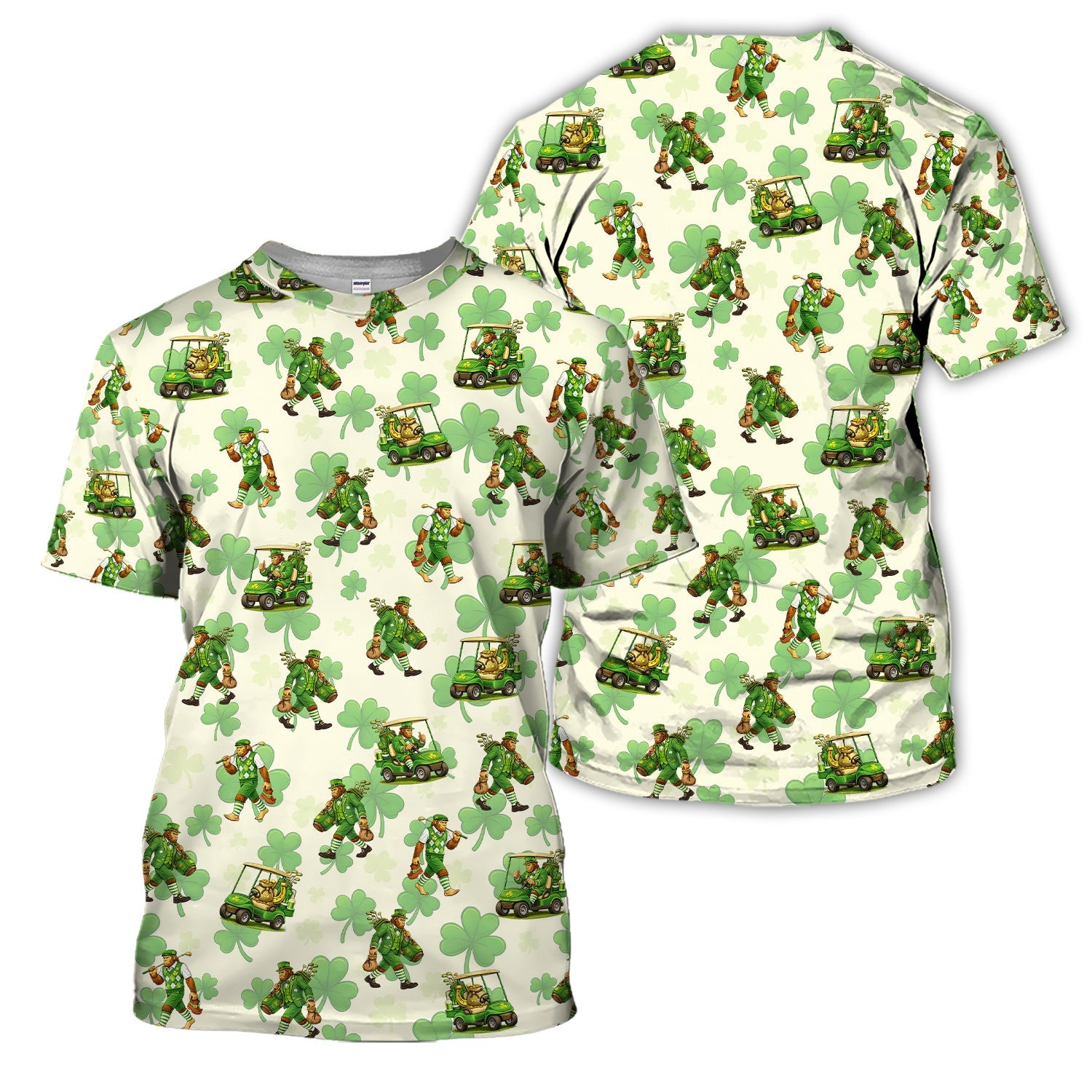 Funny Bigfoot Golf Polos For Men, St. Patrick’s Day Pattern Golf Shirt, Golf Gift For Golfer
