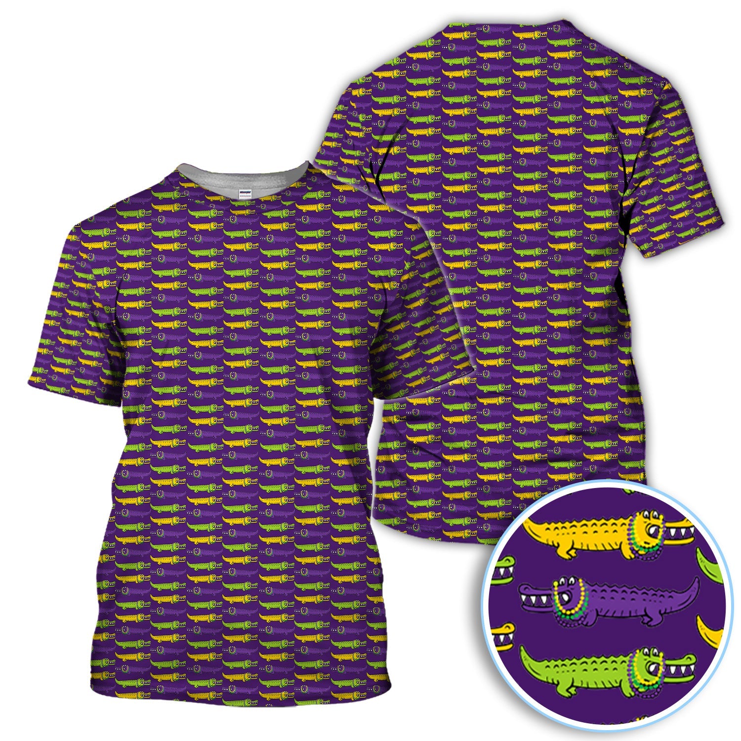 Mardi Gras Alligator Pattern Golf Shirt, Carnival Golf Shirt For Men, Golf Gift For Golfer