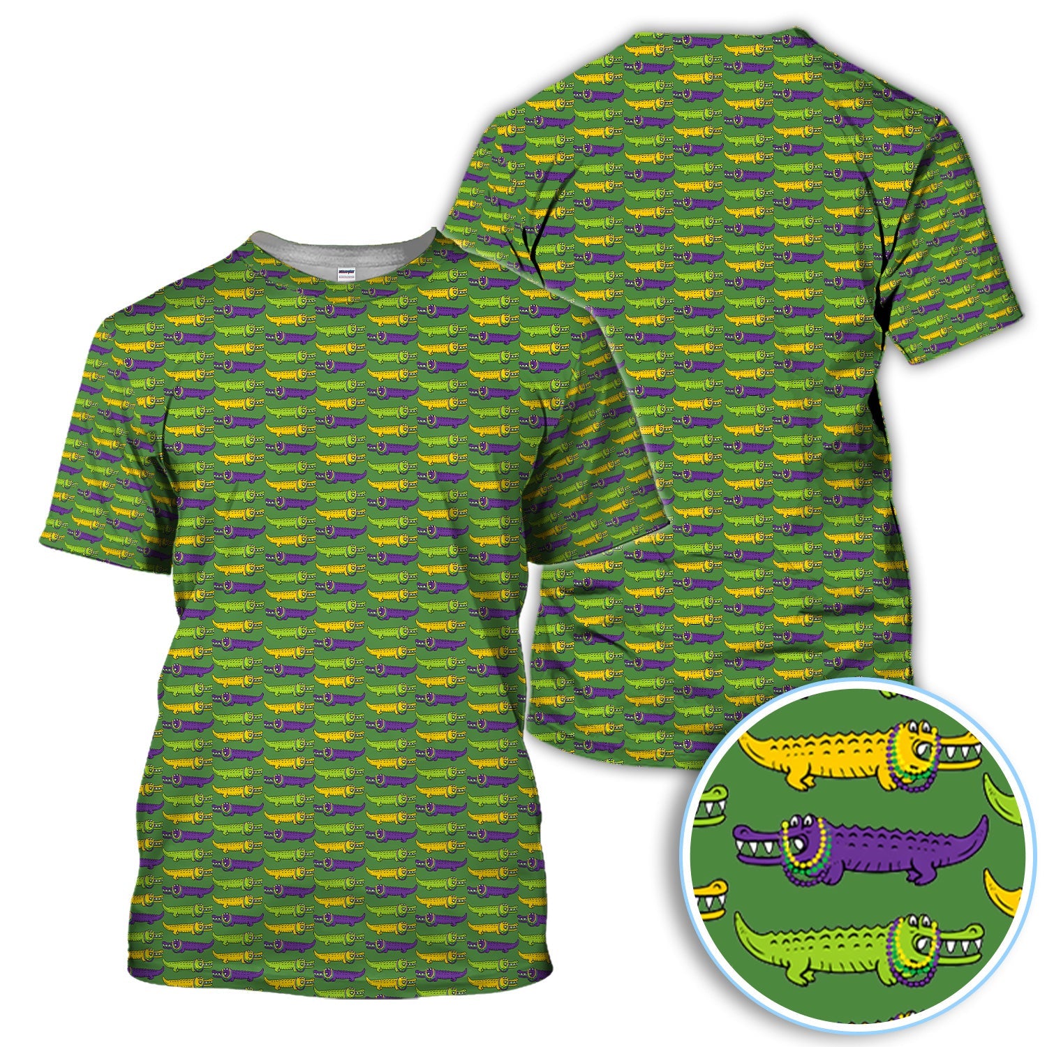 Mardi Gras Alligator Pattern Golf Shirt, Carnival Golf Shirt For Men, Golf Gift For Golfer