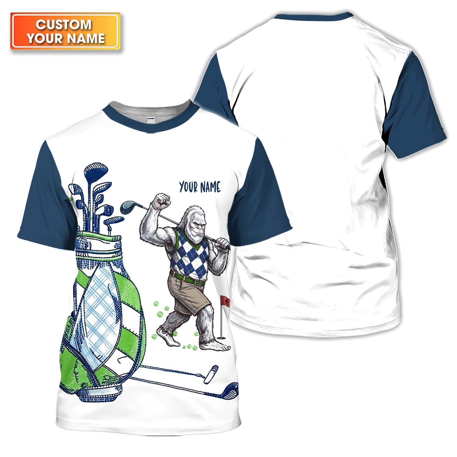 Custom Name Gorilla Golf Polo Shirt, Funny Bigfoot Golfer Shirt Pattern For Men, Unique Sasquatch Golf Outfit