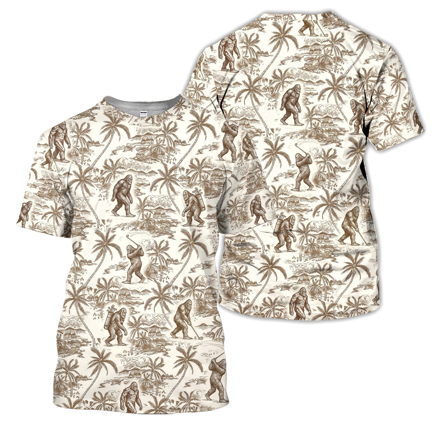 Vintage Bigfoot Tropical Pattern Golf Shirt, Sasquatch Island Golf Shirt For Men, Golfer Gift