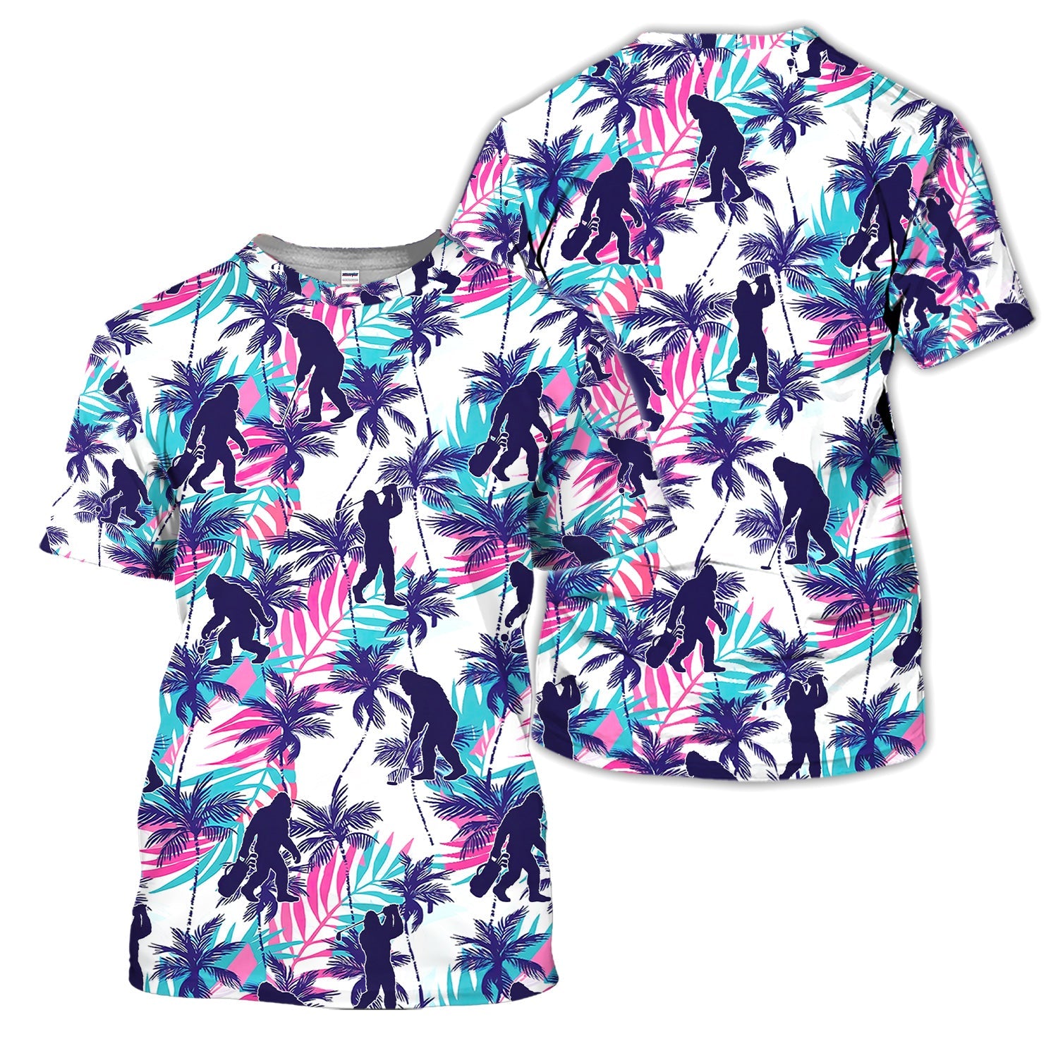 Funny Bigfoot Golfer Tropical Pattern Golf Shirt, Sasquatch Palm Golf Shirt For Men, Golfer Gift