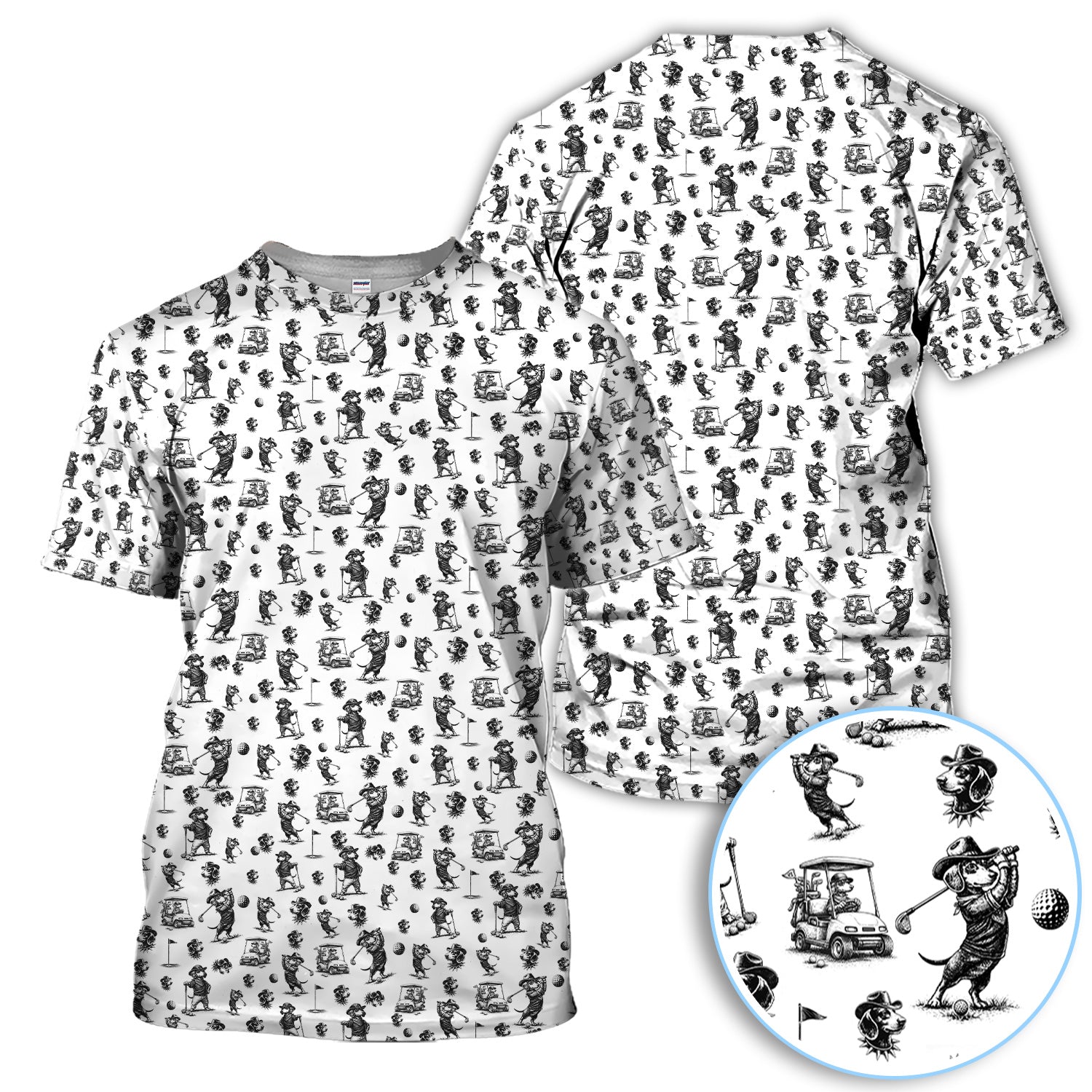 Funny Dachshund Pattern Golf Shirt, Crazy Wiener Dog Golf Polos For Men, Golf Gift For Golfer