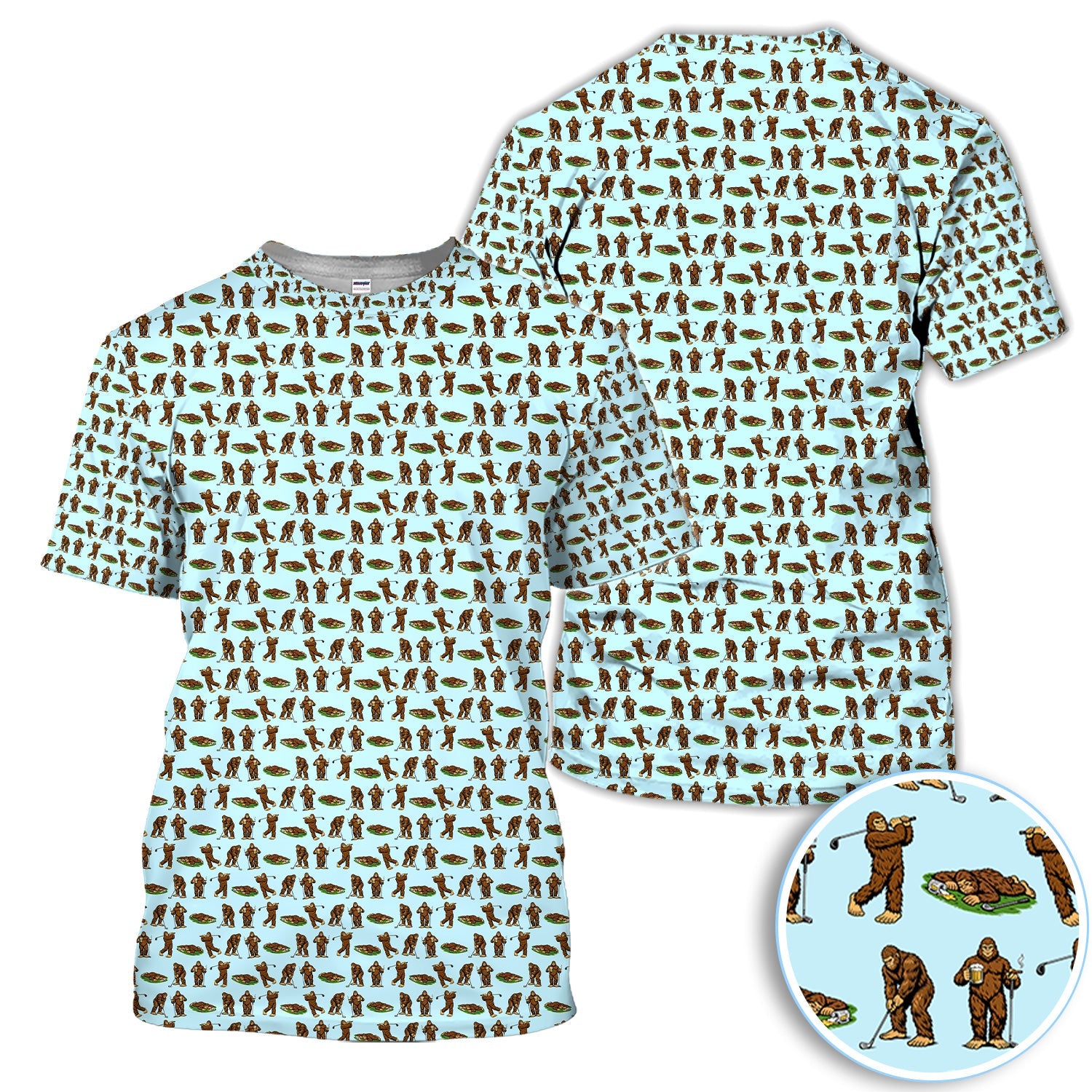 Funny Bigfoot Golf Polo Shirt, Sasquatch Golfer Pattern Shirt For Men, Unique Golfer Outfit
