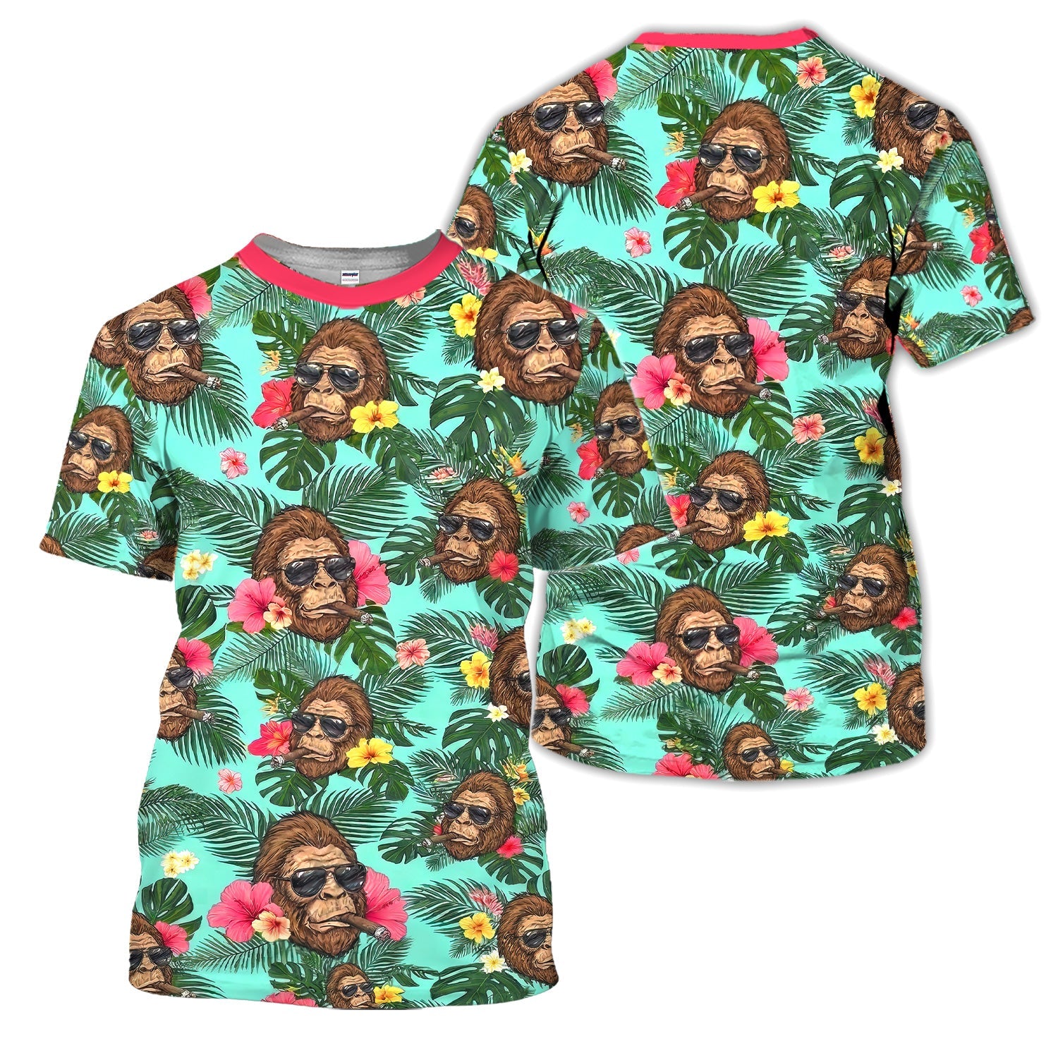 Funny Bigfoot Hawaiian Golf Polo Shirt, Smoking Sasquatch Tropical Aloha Shirt for Men