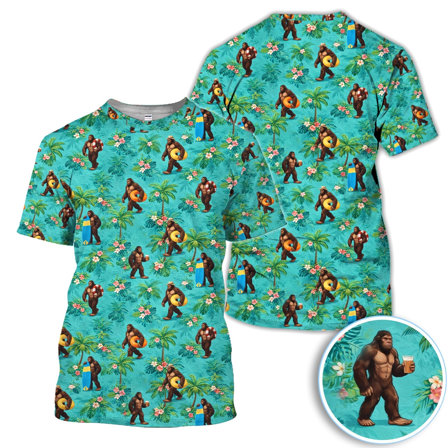 Funny Tropical Bigfoot Golf Pattern Shirt, Hawaiian Sasquatch Golf Shirt For Men, Beach Lover Gift