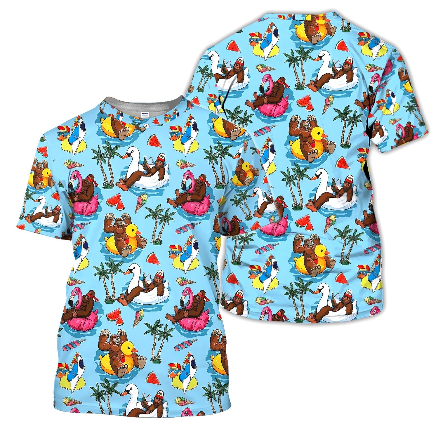 Bigfoot Pool Party Tropical Pattern Golf Shirt, Sasquatch Float Summer Golf Shirt For Men, Golfer Gift
