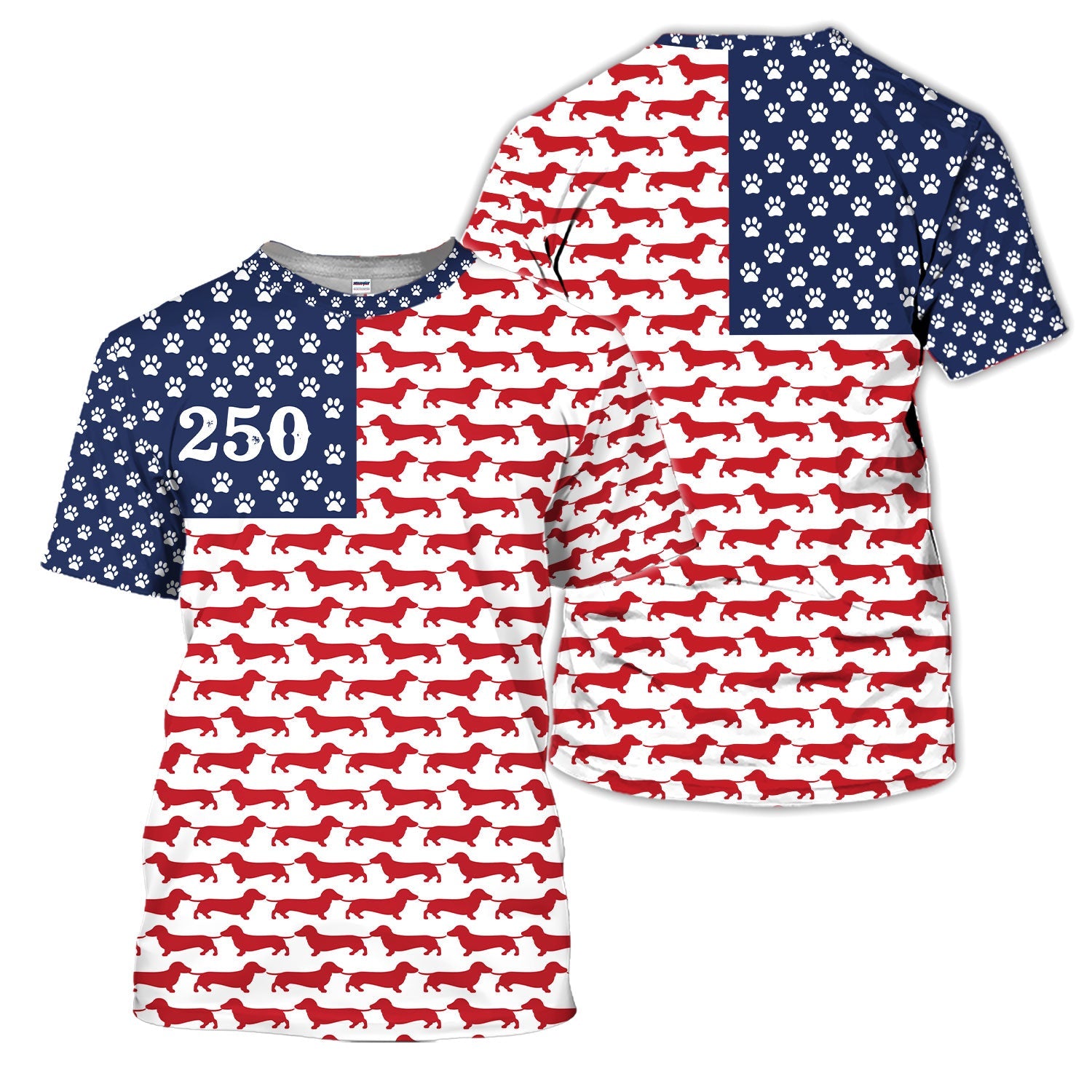Dachshund USA Flag 250 Pattern Golf Polos, Crazy Dachshund Golf Shirt For Men, Funny Golf Shirt