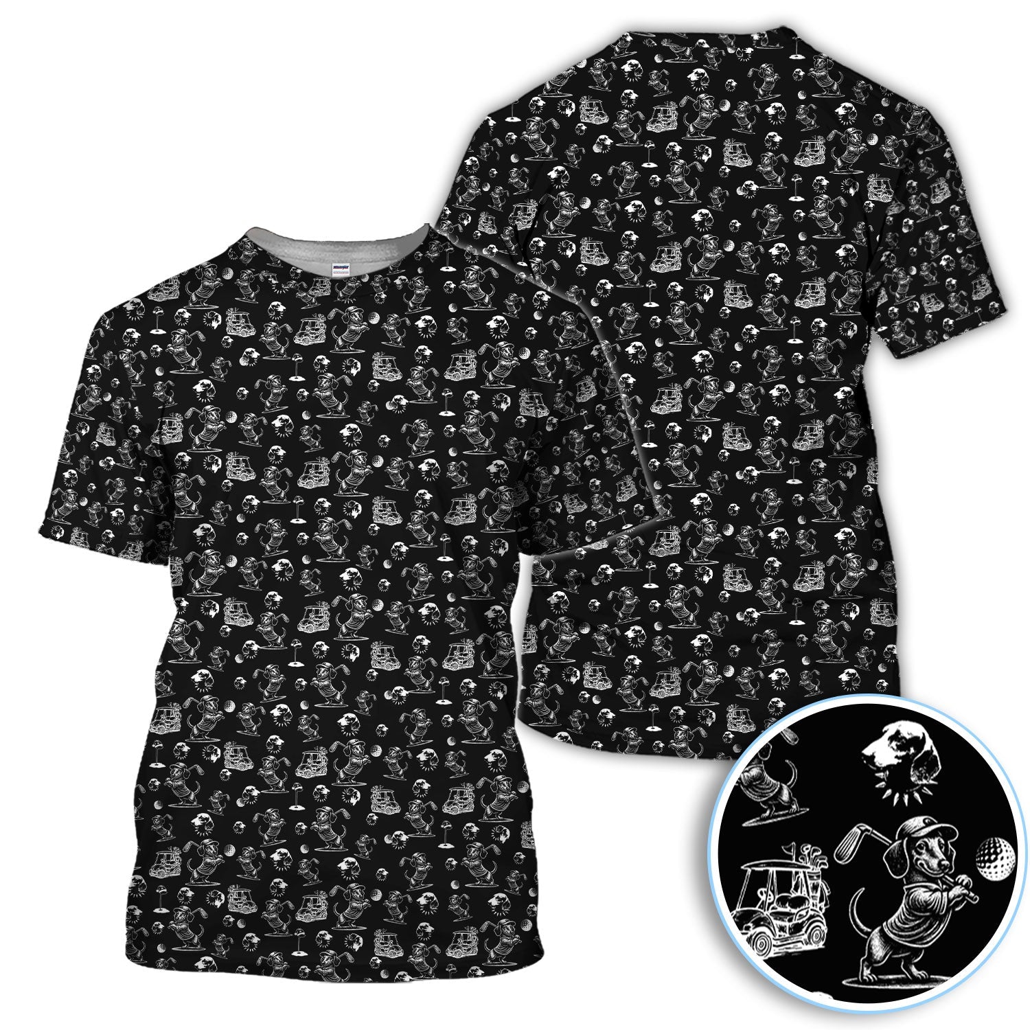 Funny Dachshund Pattern Golf Shirt For Men, Wiener Dog Golf Polos For Golfer, Dad Golf Gift