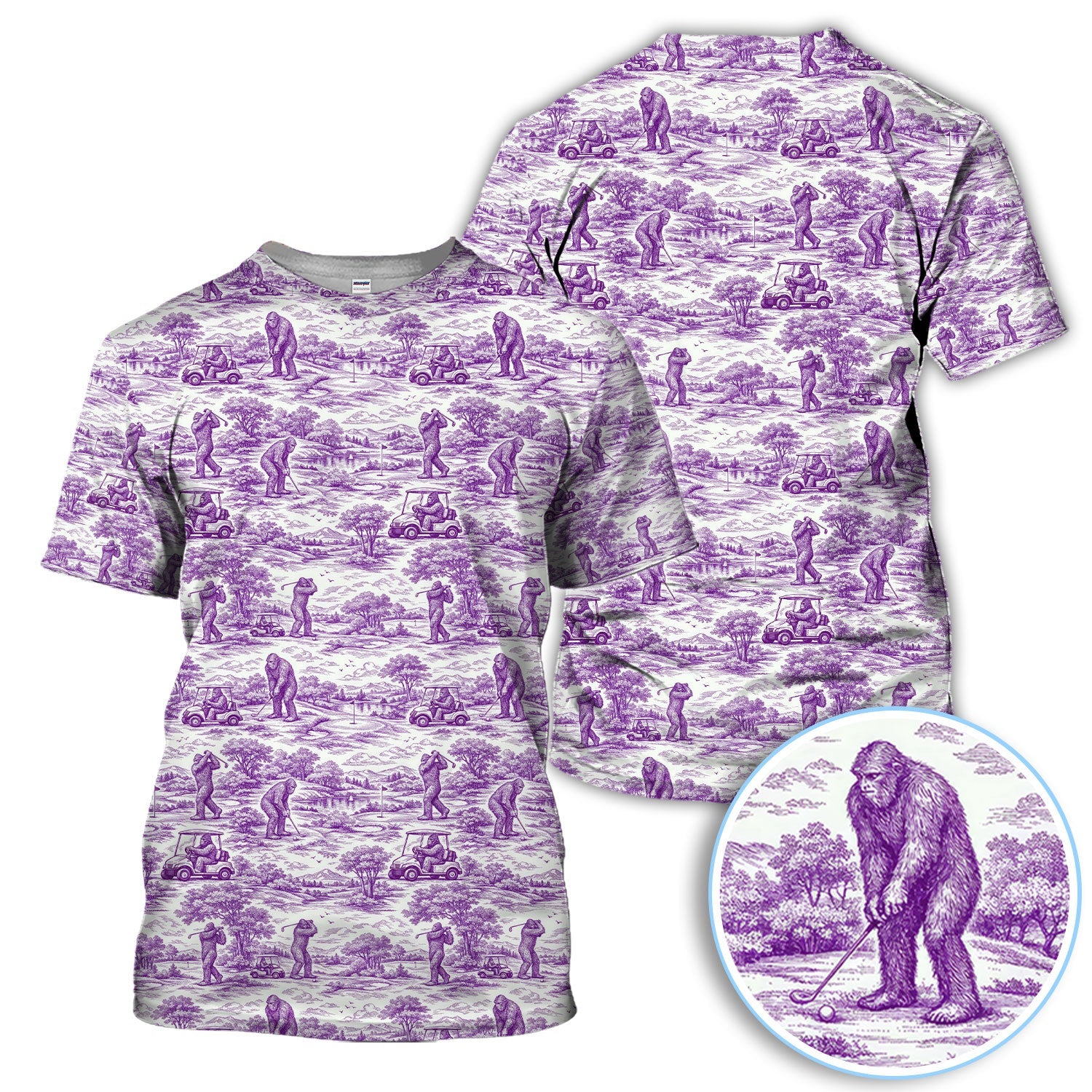 Crazy Bigfoot Pattern Golf Polos, Funny Sasquatch Golf Shirt For Men, Golf Gift For Golfer