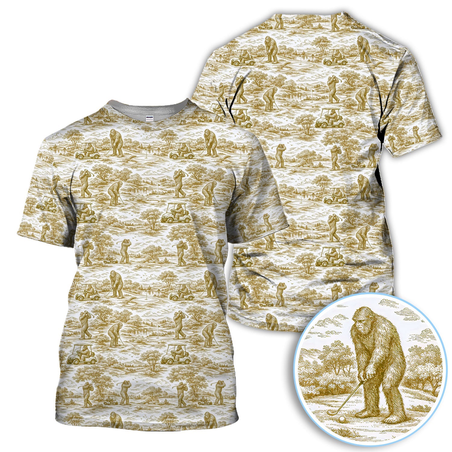 Crazy Bigfoot Pattern Golf Polos, Funny Sasquatch Golf Shirt For Men, Golf Gift For Golfer