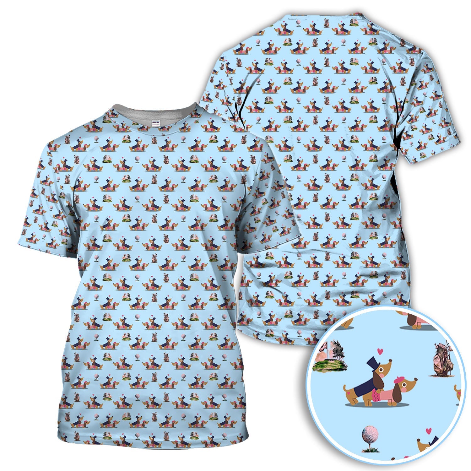 Dachshund Love Pattern Golf Shirt, Wiener Dog Golf Polos, Golf Gift For Golfer