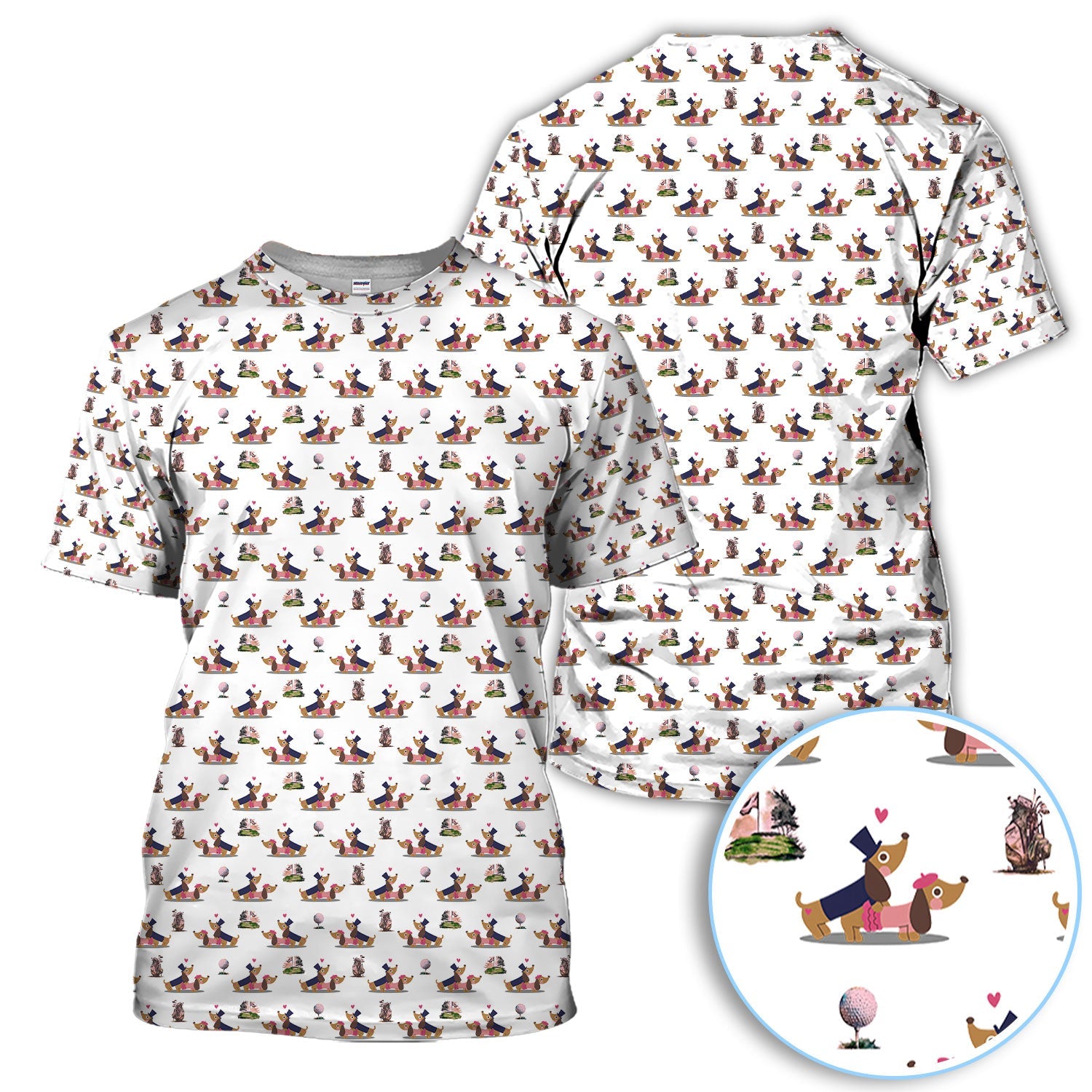 Dachshund Love Pattern Golf Shirt, Wiener Dog Golf Polos, Golf Gift For Golfer