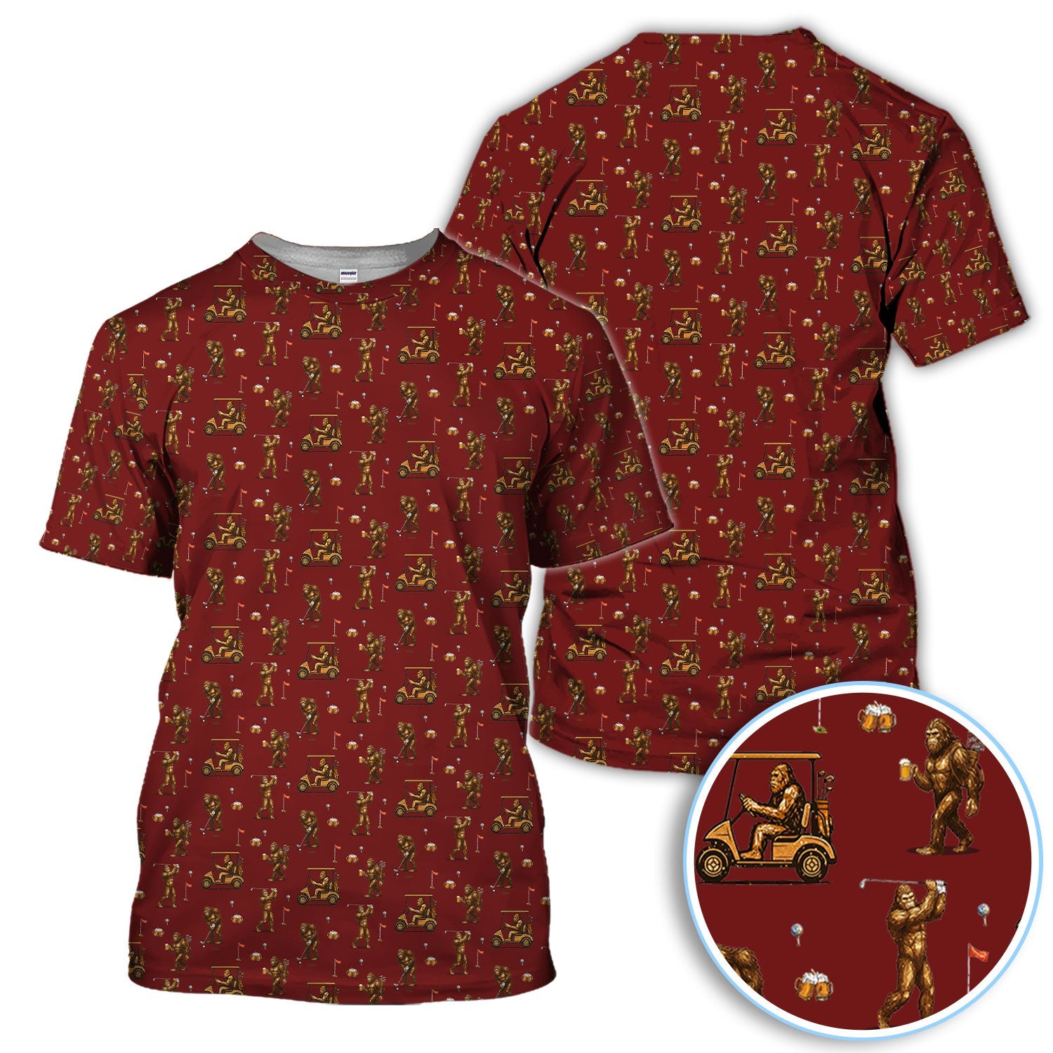Funny Bigfoot Golf Shirt, Squatch Bigfoot And Beer Pattern Golf  Polos, Crazy Golf Gift For Golfer