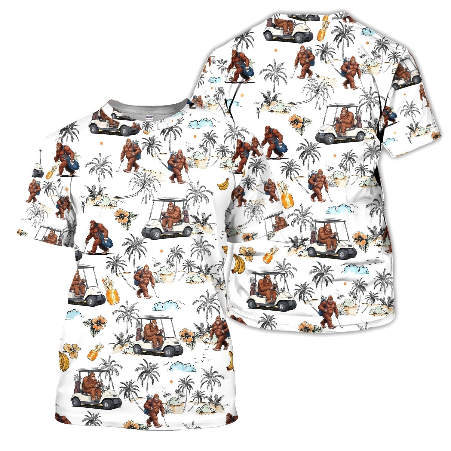 Funny Bigfoot Golf Pattern Shirt, Sasquatch Hawaiian Golf Polo For Men, Golfer Gift