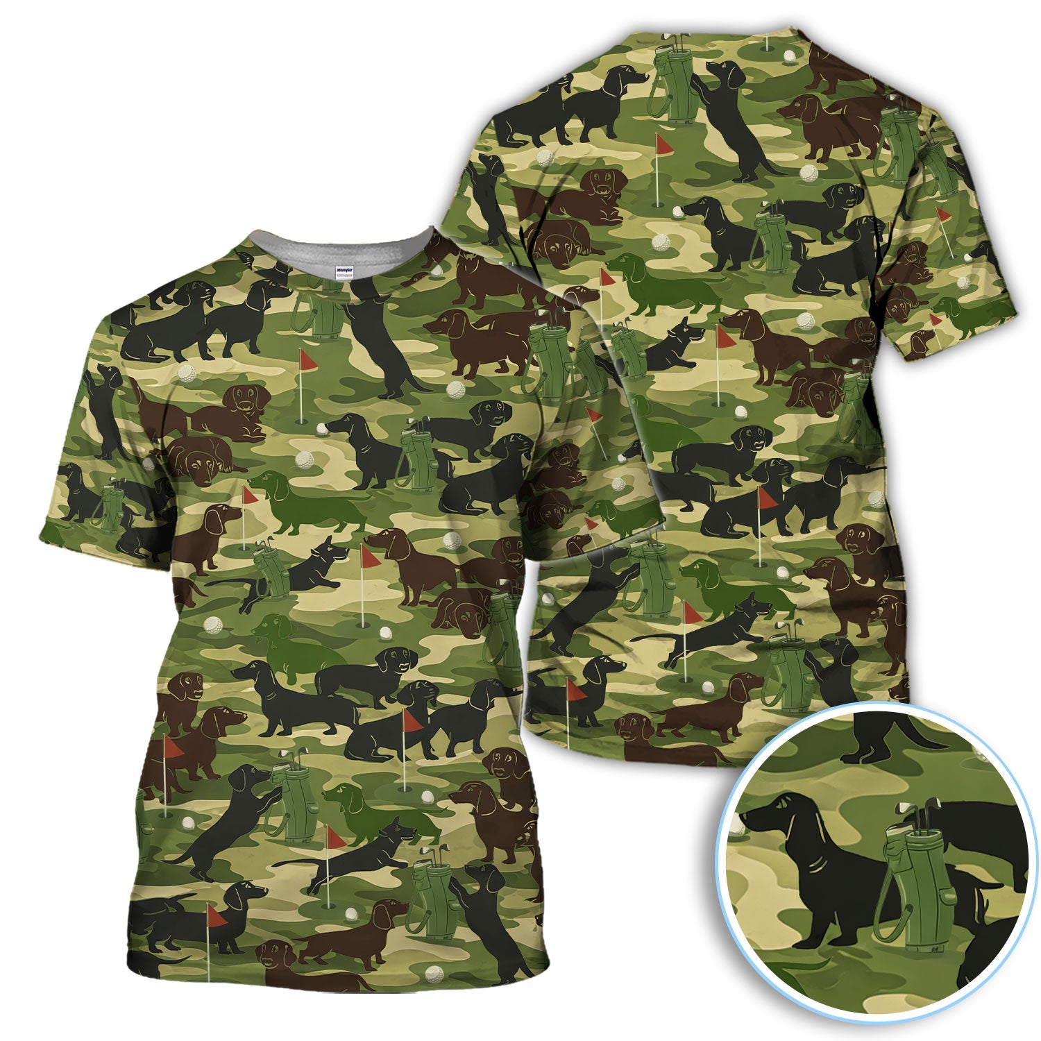Dachshund Camo Pattern Golf Polos, Crazy Wiener Dog Golf Shirt, Funny Golf Gift For Golfer