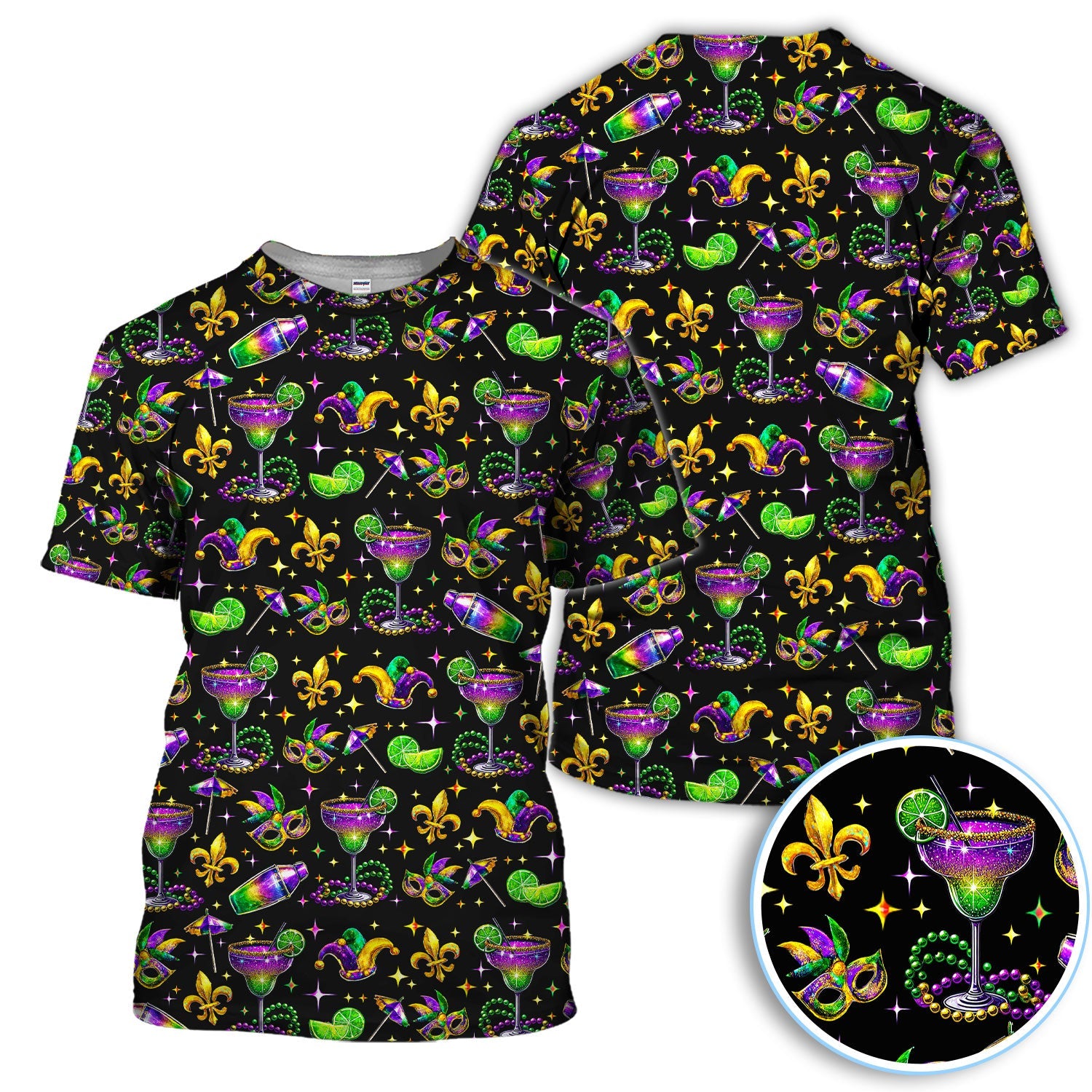 Funny Glitter Mardi Gras Pattern Golf Polos, Mardi Gras And Margaritas Golf Shirt For Men, Golf Gift For Golfer