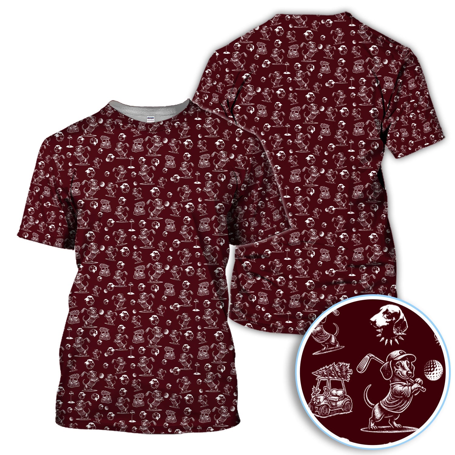 Dachshund Pattern Golf Shirt for Men, Funny Golf Polos, Golf Gift For Men
