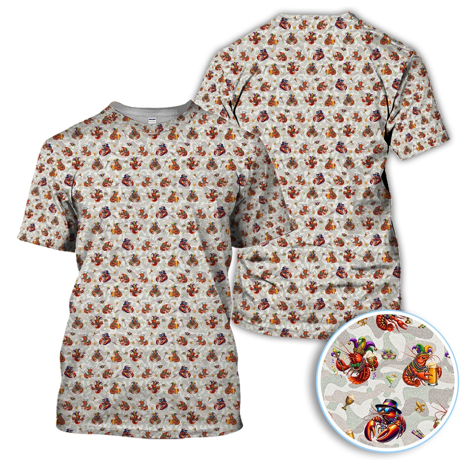 Funny Crawfish Mardi Gras Pattern Golf Shirt, Beer Crawdad Golf Polos For Golfer, Golf Gift For Men