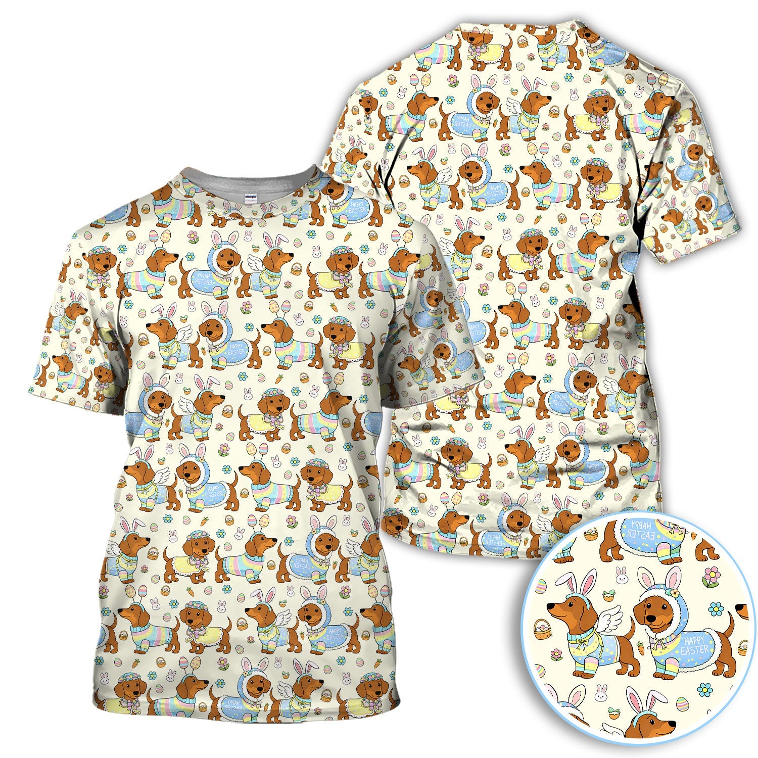 Dachshund Happy Easter Golf Polos, Easter Wiener Dog Pattern Golf Shirt, Golf Gift For Golfer
