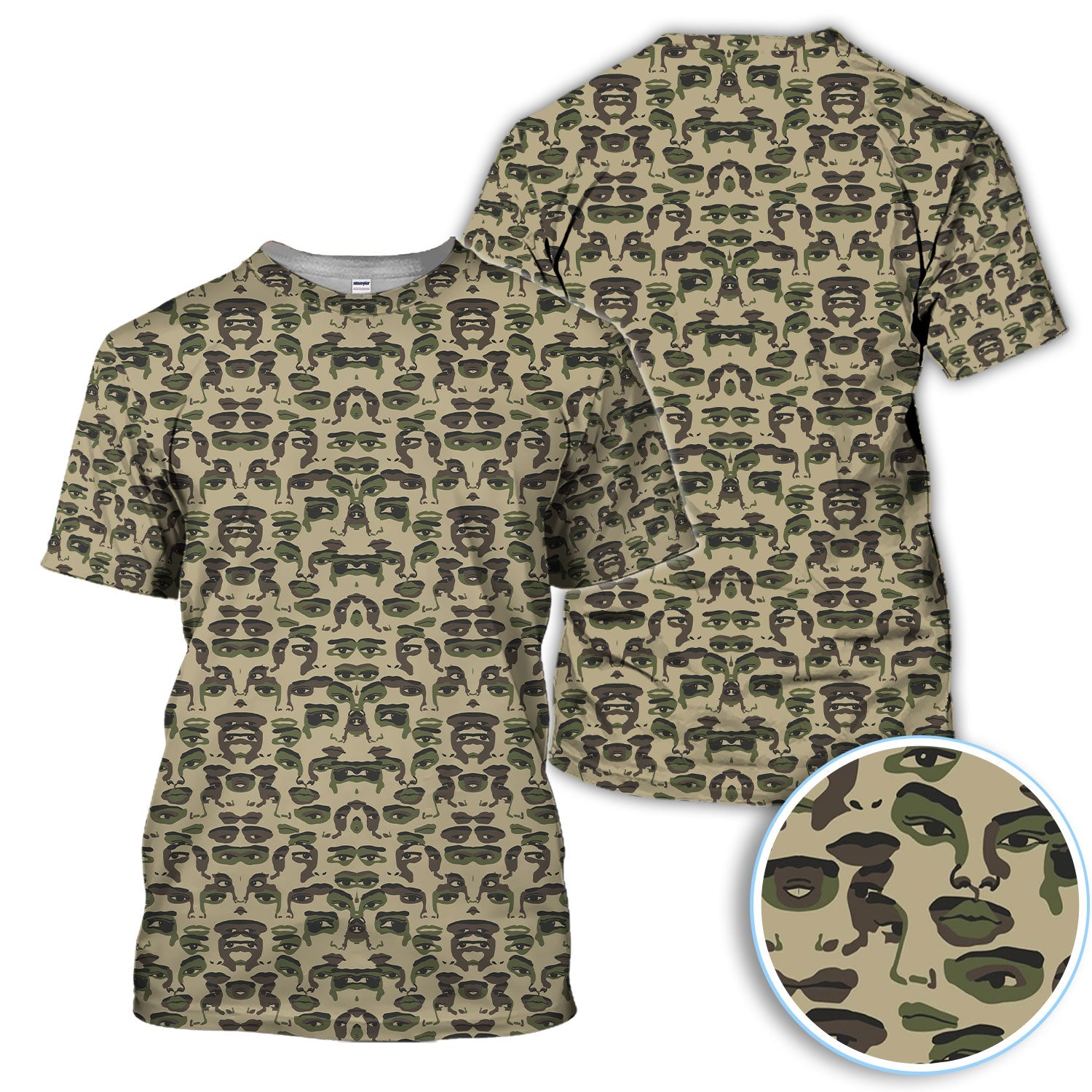 Camo Face Art Pattern Polo Shirt, Crazy Golf Polos For Golfer, Men Golf Gift