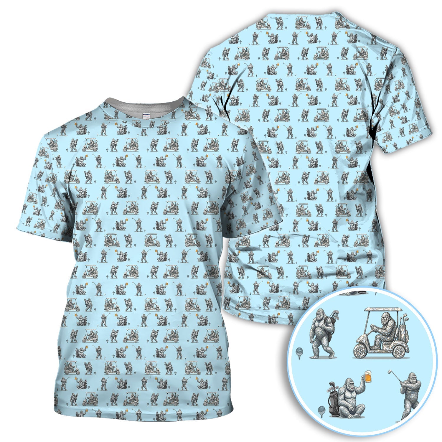 Funny Bigfoot Pattern Golf Shirt, Squatch Bigfoot Golf Polos, Crazy Golf Gift For Men