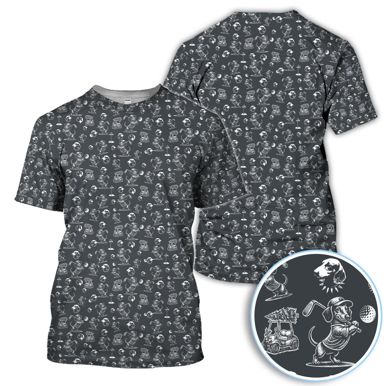 Dachshund Pattern Golf Shirt for Men, Funny Golf Polos, Golf Gift For Men
