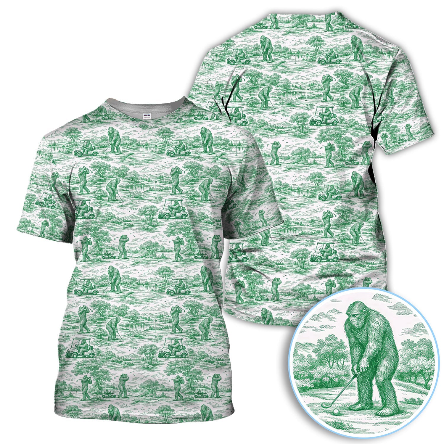 Crazy Bigfoot Pattern Golf Polos, Funny Sasquatch Golf Shirt For Men, Golf Gift For Golfer