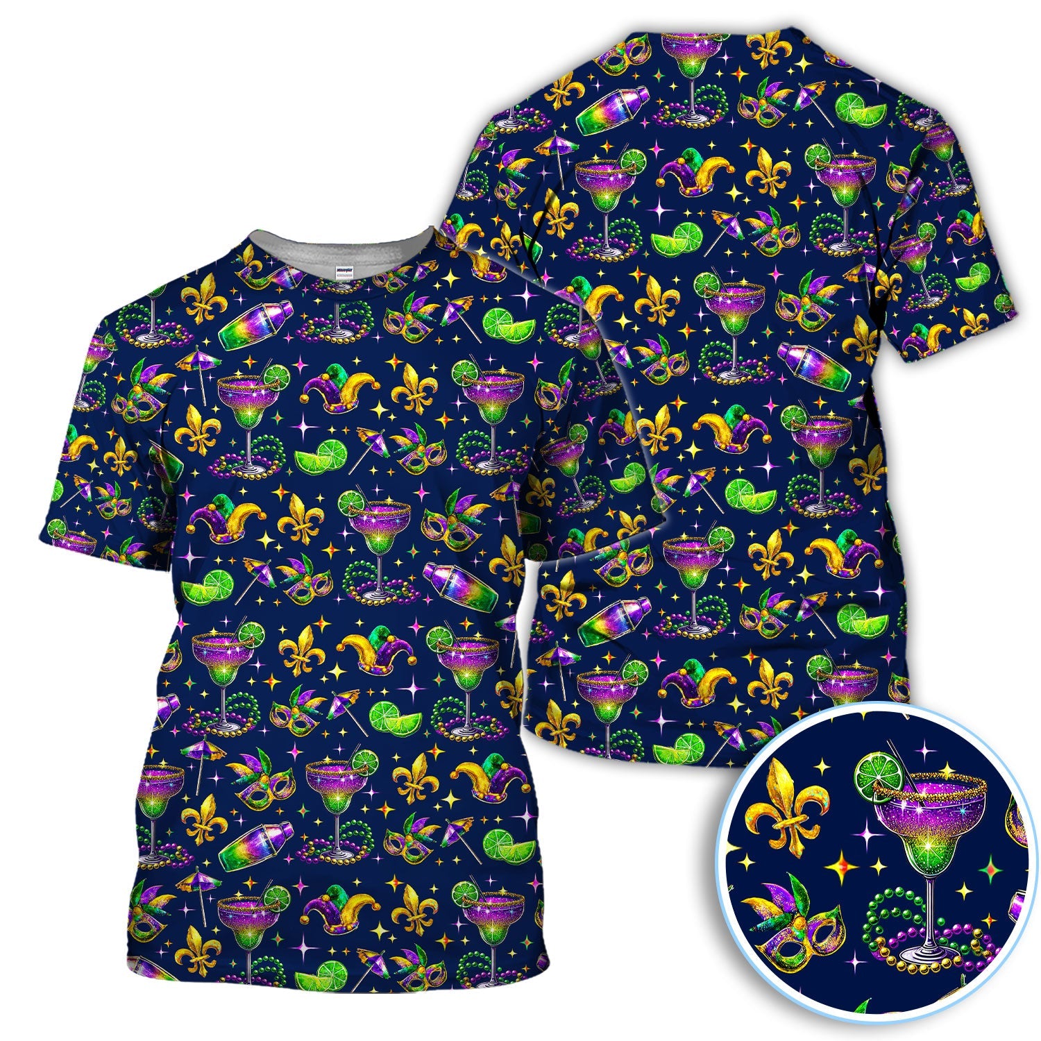Funny Glitter Mardi Gras Pattern Golf Polos, Mardi Gras And Margaritas Golf Shirt For Men, Golf Gift For Golfer