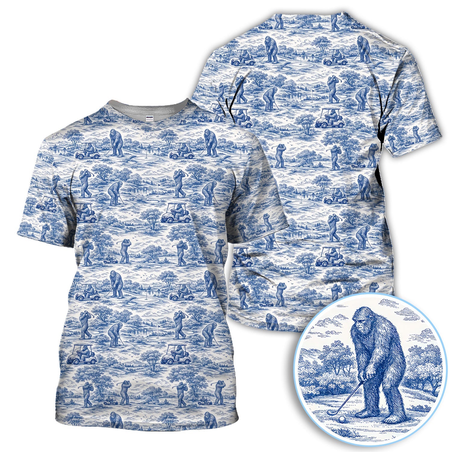 Crazy Bigfoot Pattern Golf Polos, Funny Sasquatch Golf Shirt For Men, Golf Gift For Golfer