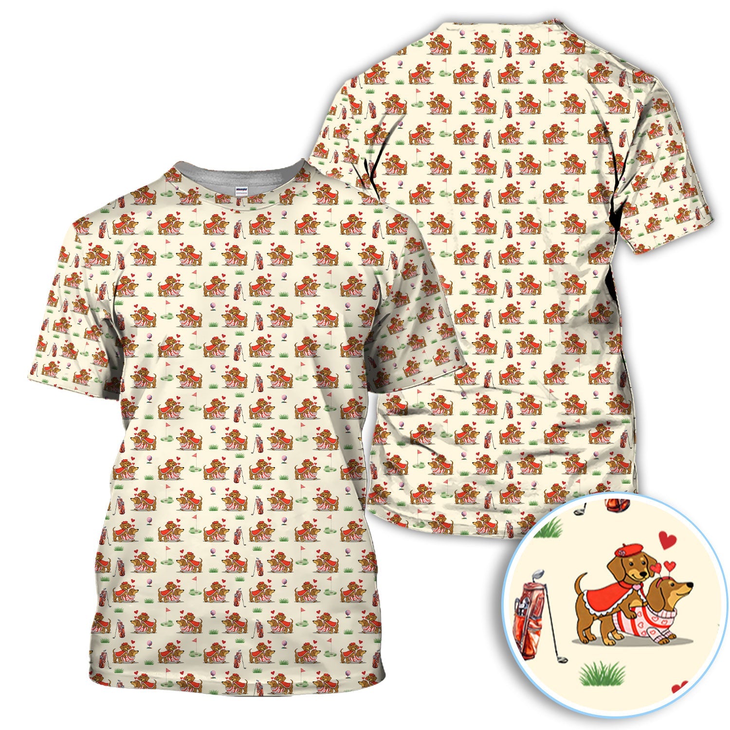 Valentine Dachshund Pattern Golf Shirt, Wiener Dog Love Golf Shirt, Golf Gift For Men