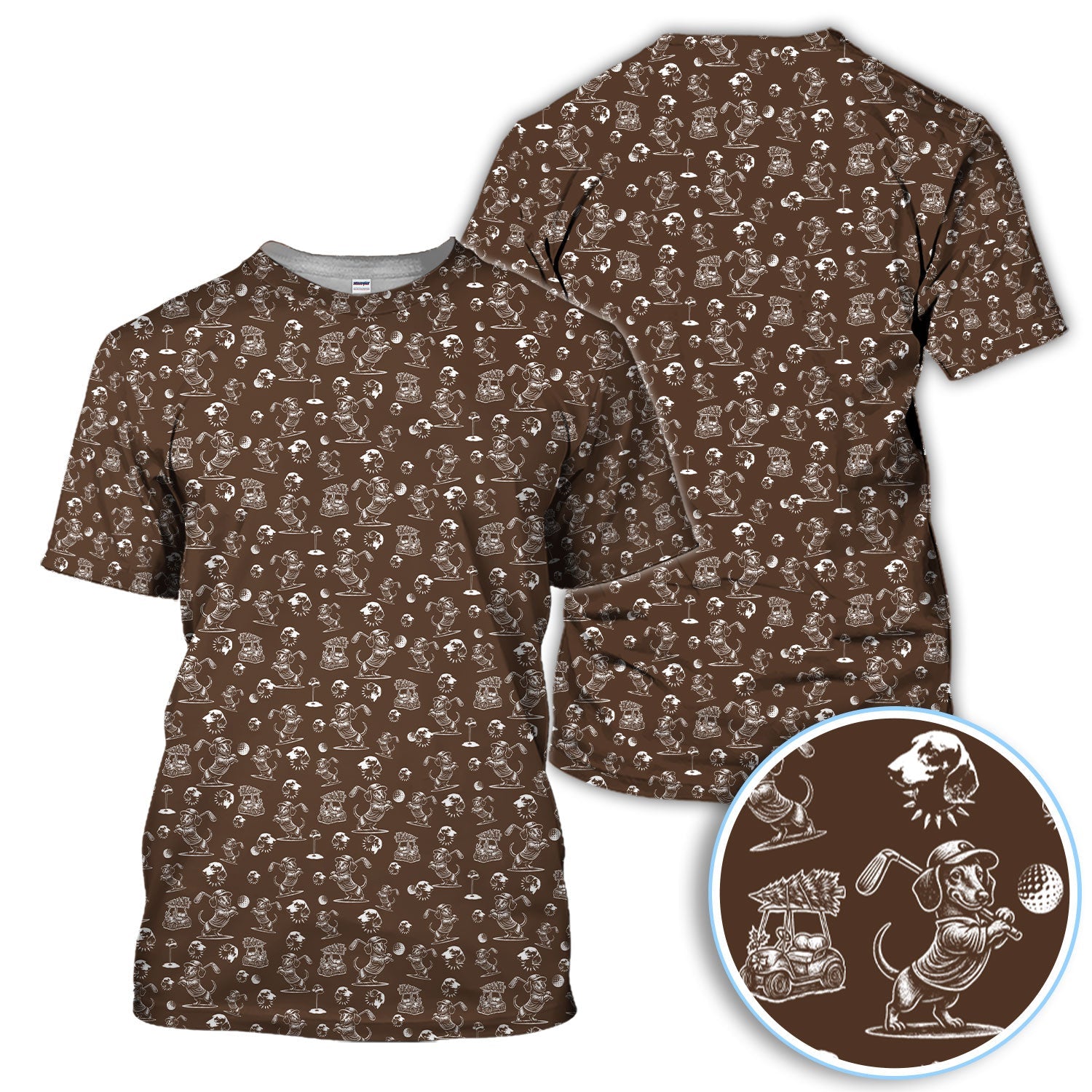 Dachshund Pattern Golf Shirt for Men, Funny Golf Polos, Golf Gift For Men