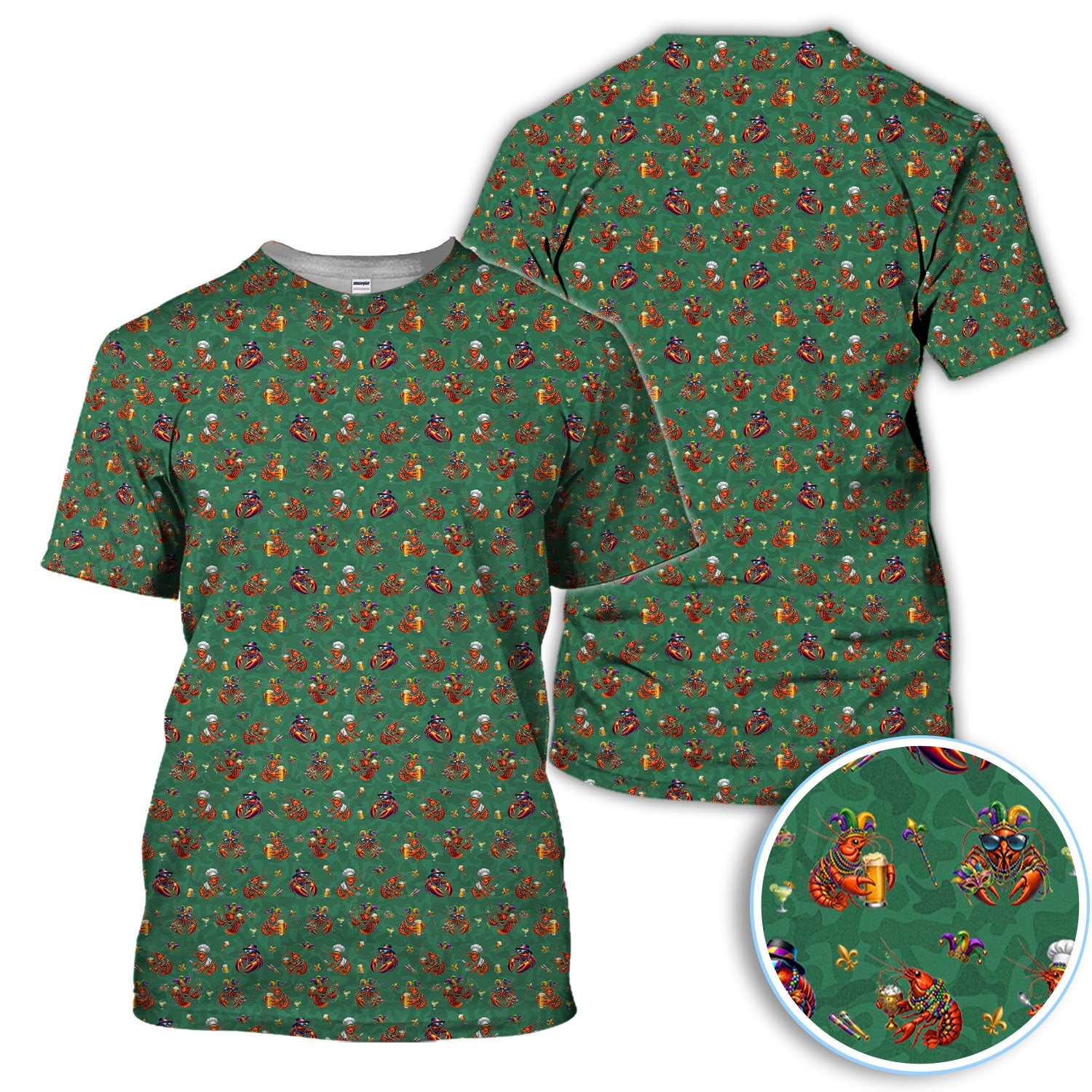 Funny Crawfish Mardi Gras Pattern Golf Shirt, Beer Crawdad Golf Polos For Golfer, Golf Gift For Men