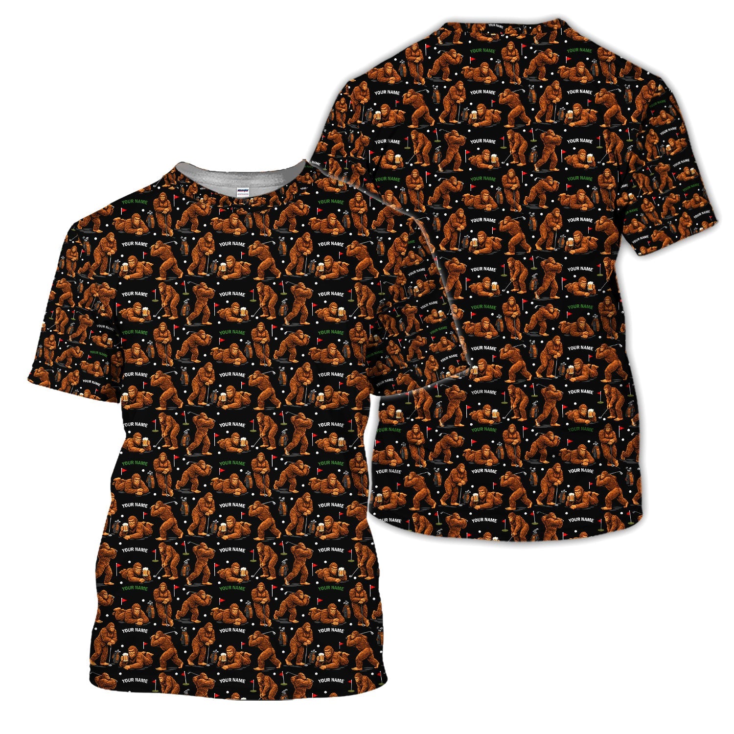 Personalized Bigfoot Pattern Golf Polos, Crazy Bigfoot Golf Shirt For Men, Funny Golf Shirt