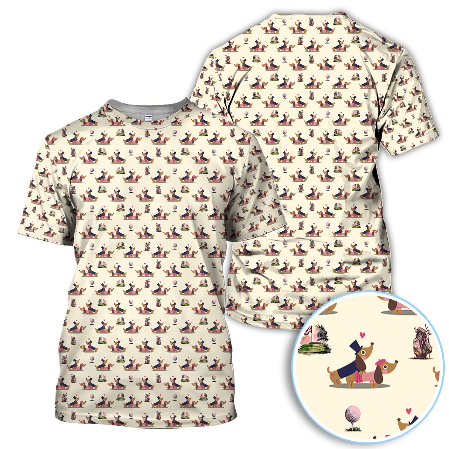 Dachshund Love Pattern Golf Shirt, Wiener Dog Golf Polos, Golf Gift For Golfer
