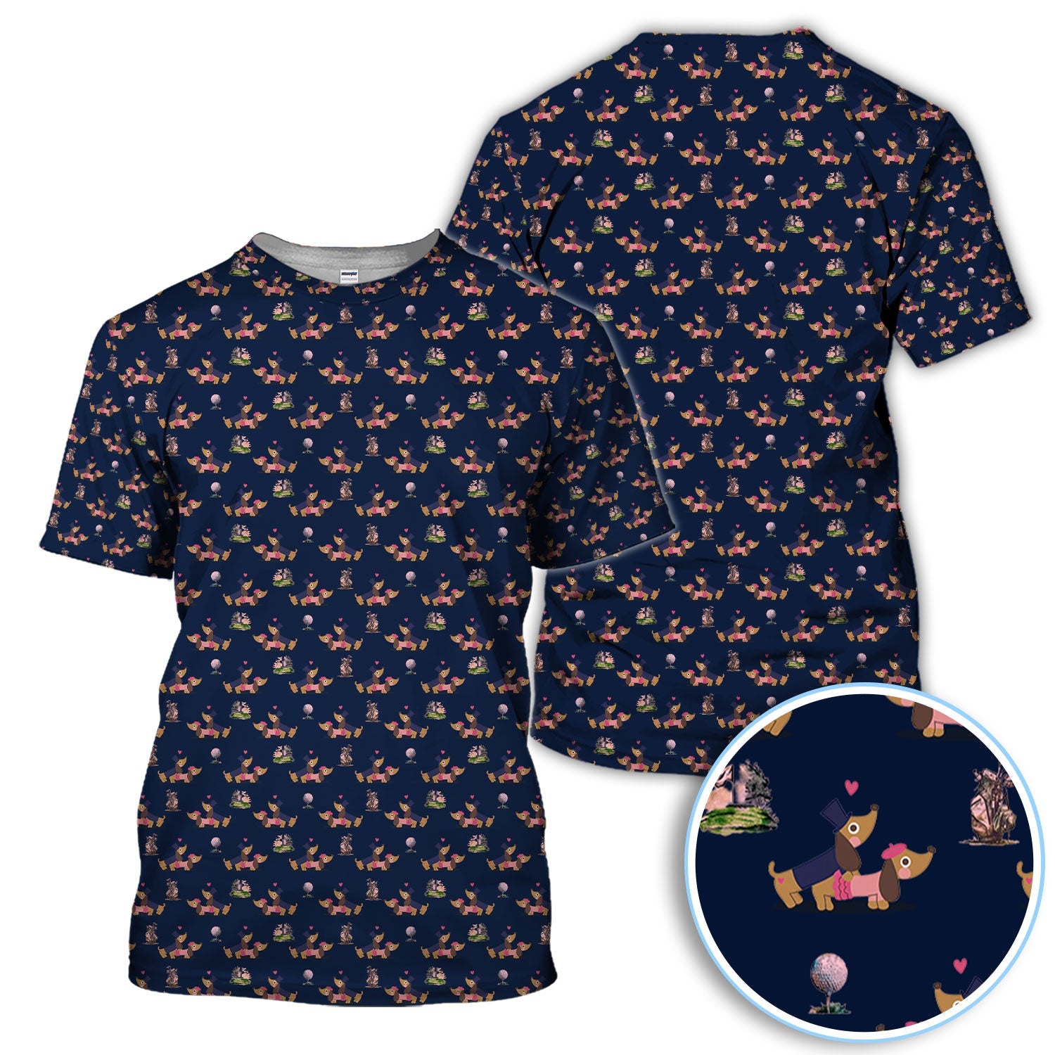 Dachshund Love Pattern Golf Shirt, Wiener Dog Golf Polos, Golf Gift For Golfer