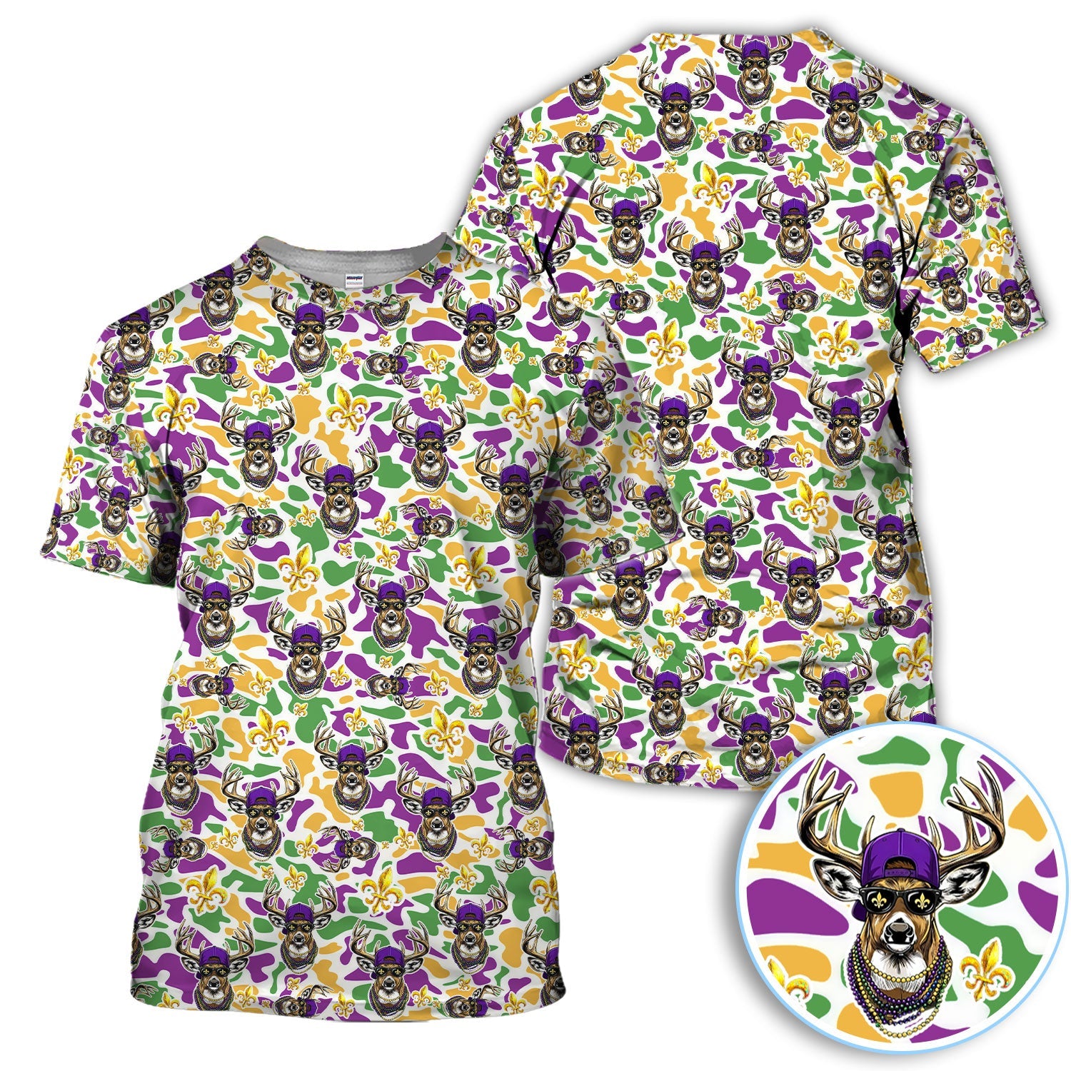 Mardi Gras Golf Polos For Golfer, Festival Deer Pattern Golf Shirt, Golf Gift For Men