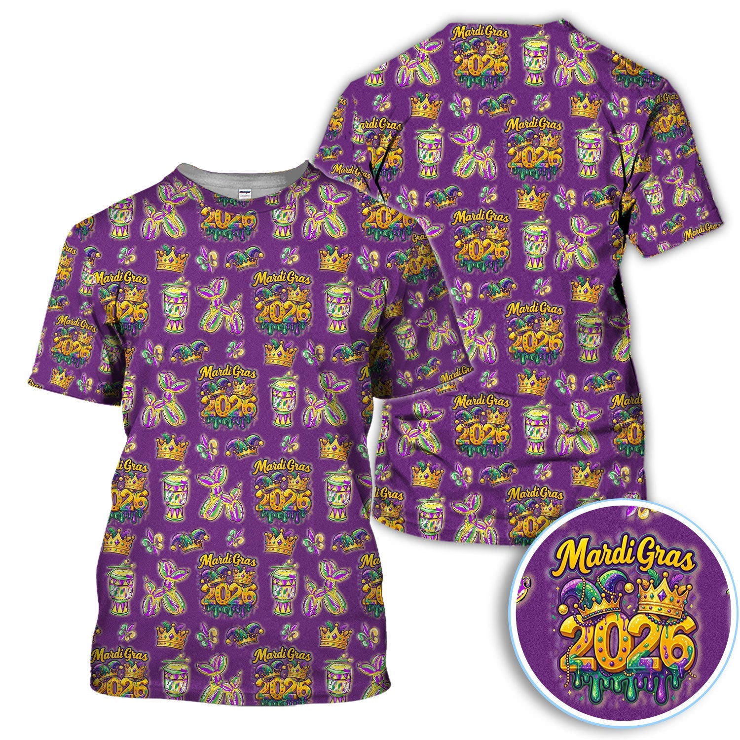 Mardi Gras 2026 Golf Polos For Golfer, Festive Crown Mask Pattern Golf Shirt, Golf Gift For Men