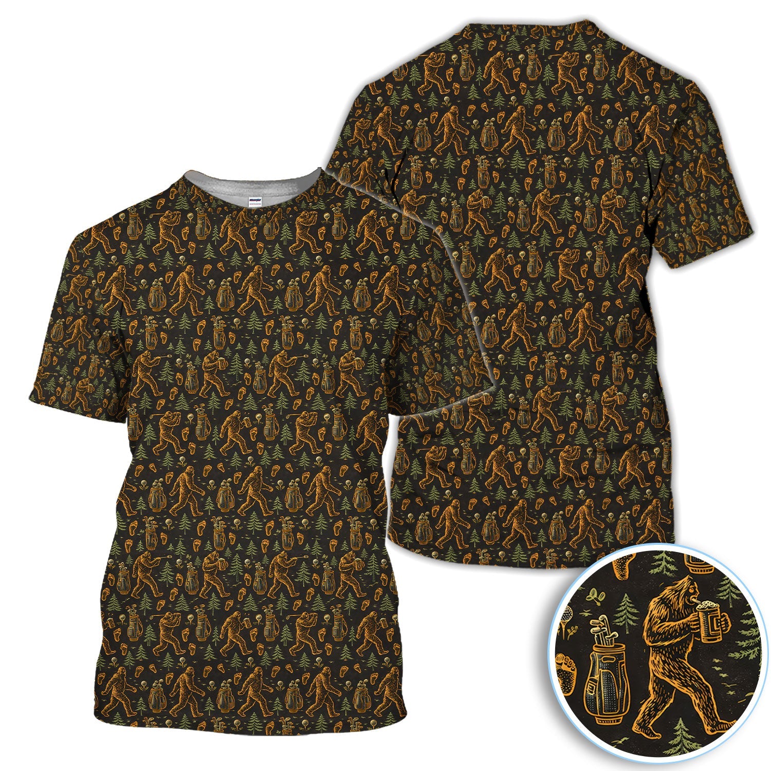 Bigfoot Beer Forest Pattern Golf Shirt, Sasquatch Drinking Golf Shirt For Men, Golfer Gift